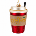 Red Coffee To-Go Cup Glass Christmas Ornament