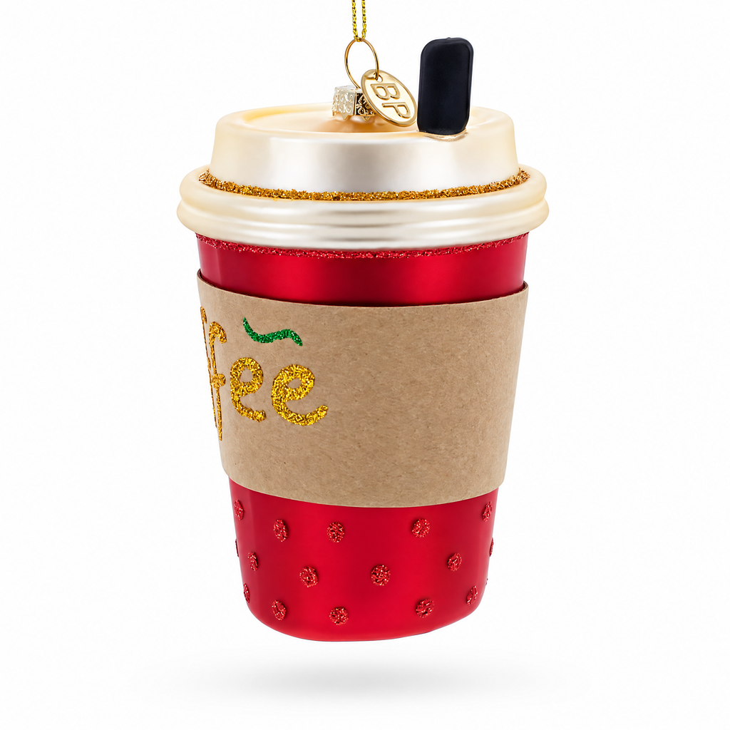 Red Coffee To-Go Cup Glass Christmas Ornament