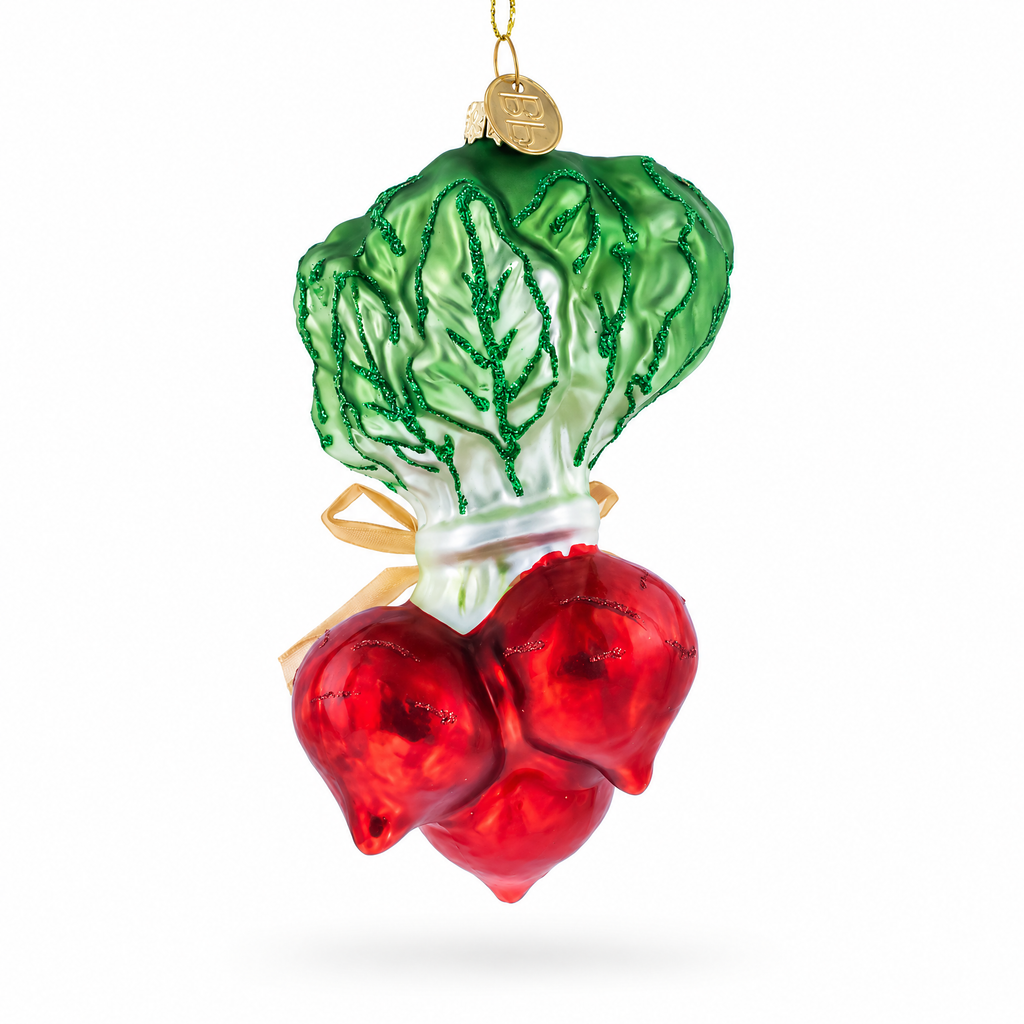 Red Radish Bunch Glass Christmas Ornament