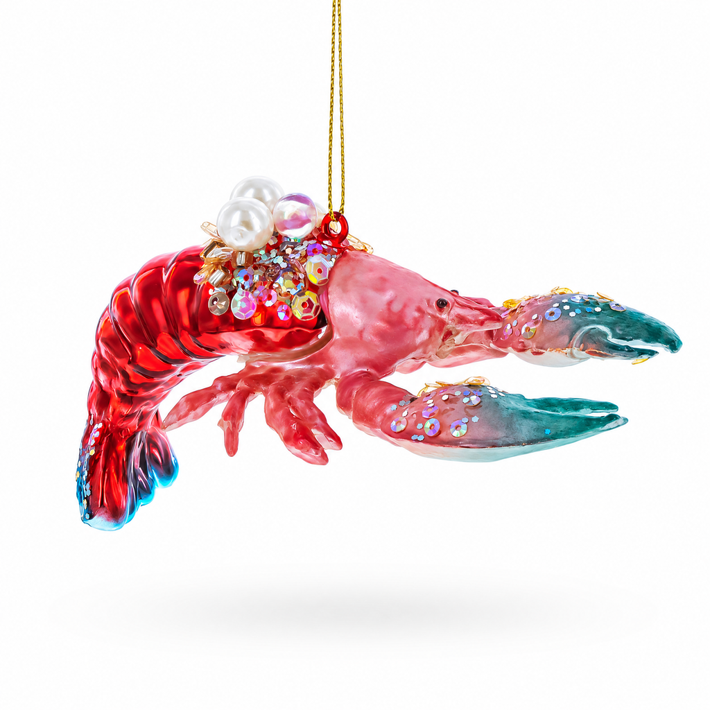 Glam Lobster Glass Christmas Ornament