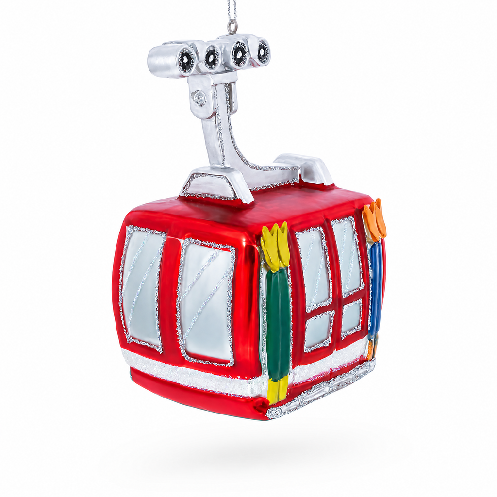 Red Ski Gondola Glass Christmas Ornament