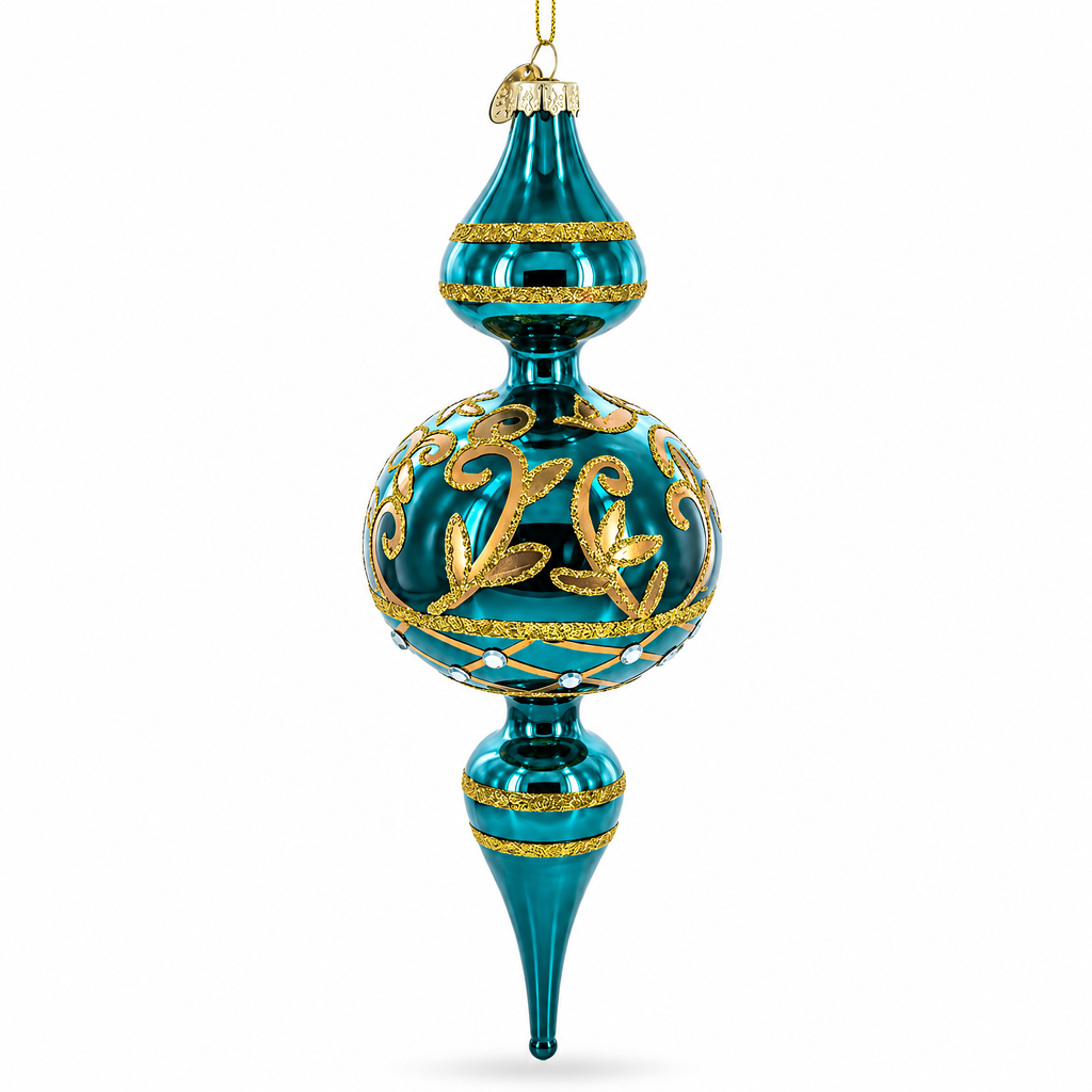 Regal Green Scroll Finial Glass Christmas Ornament