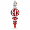 Red and Silver with Polka Dots Striped Glass Finial Christmas Ornament