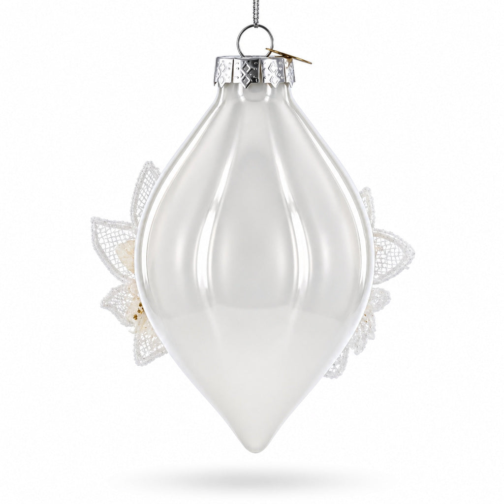 Frosted Petal Drop Glass Christmas Ornament