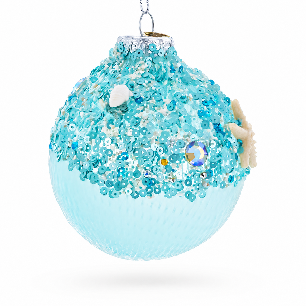 Sequins and Net Overlay Glass Ball Christmas Ornament