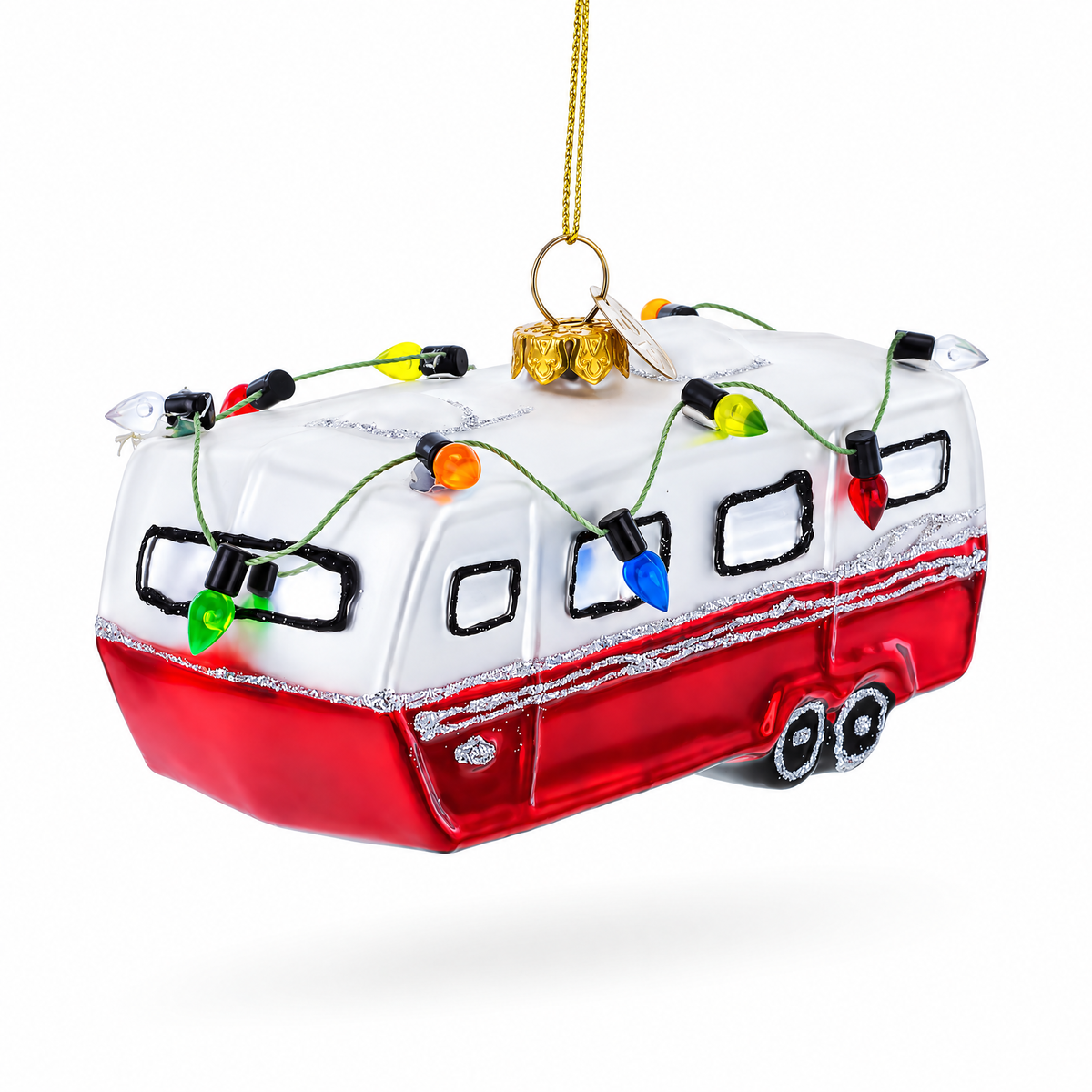Vintage RV Travel Camper Trailer Glass Christmas Ornament