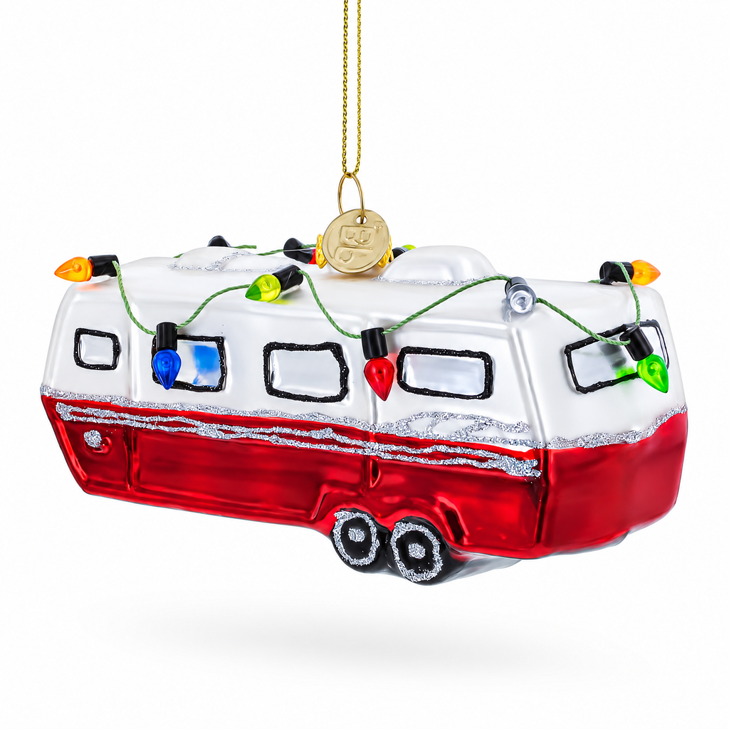 Vintage RV Travel Camper Trailer Glass Christmas Ornament
