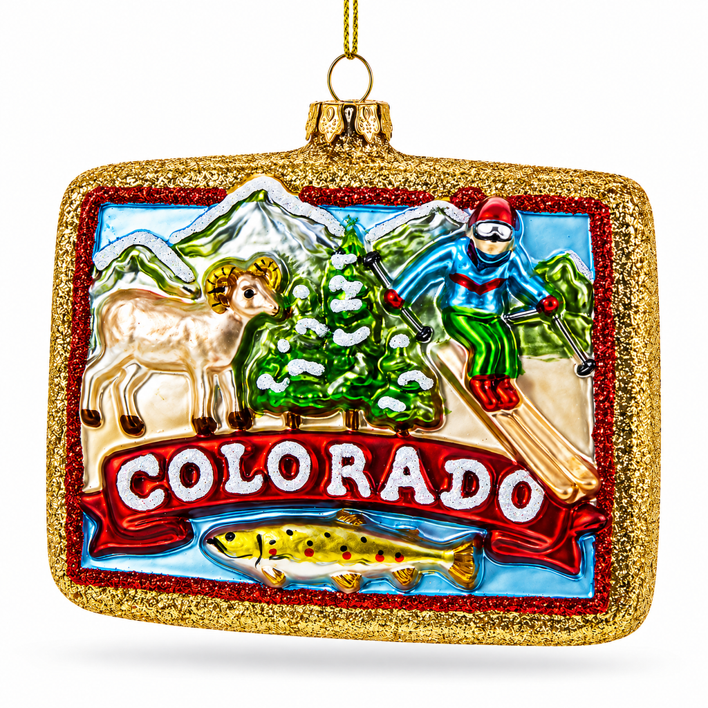Colorado State Icons Glass Christmas Ornament