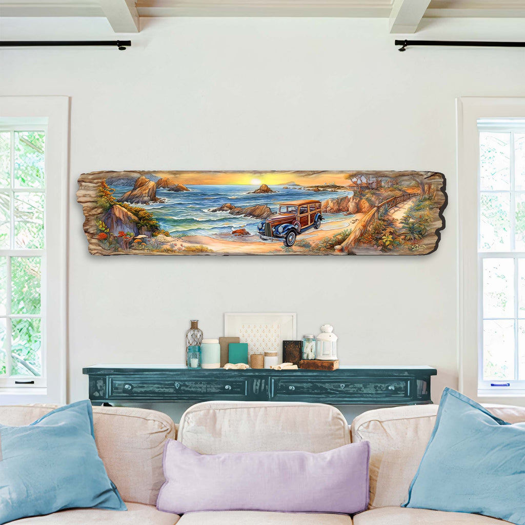 Retro Car on Beach Wooden Wall Art by G. DeBrekht Coastal Decor - 8491114W