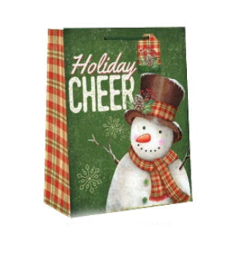Country Christmas Gift Bag - Medium - Holiday Cheer Snowman