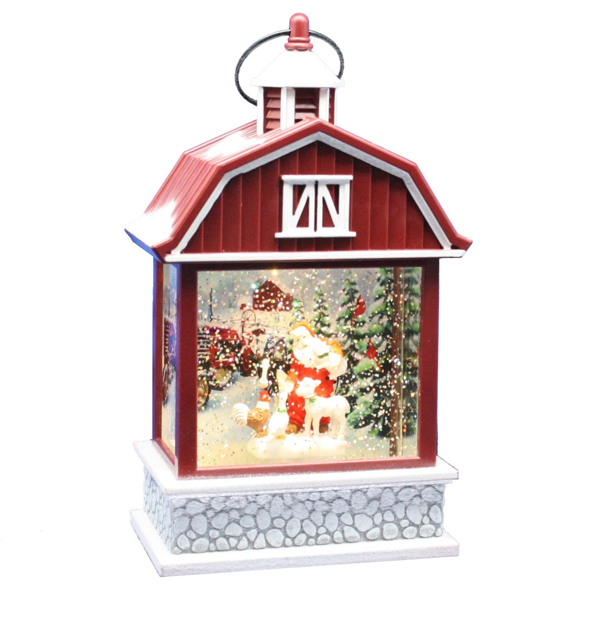 Lighted Spinning Waterglobe - Santa in a Barn