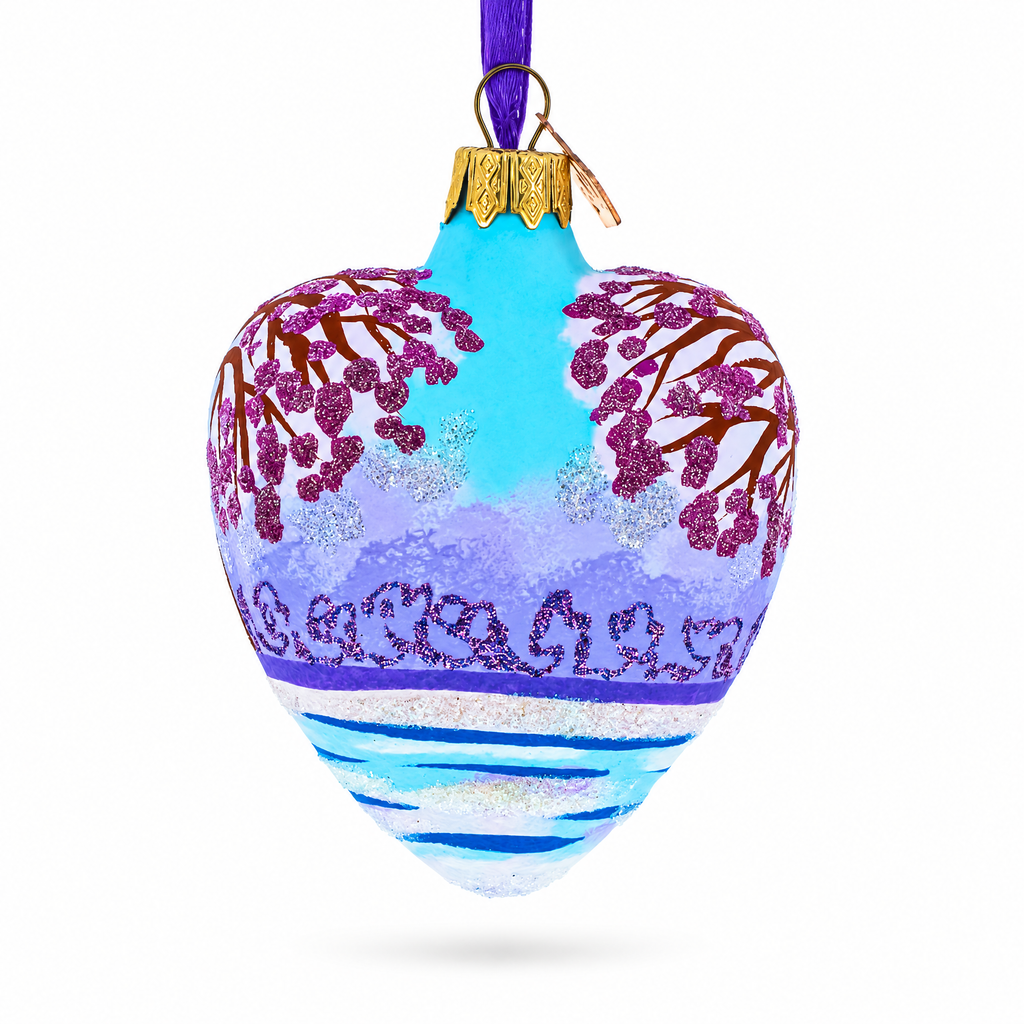 Swans In Love Glass Heart Christmas Ornament