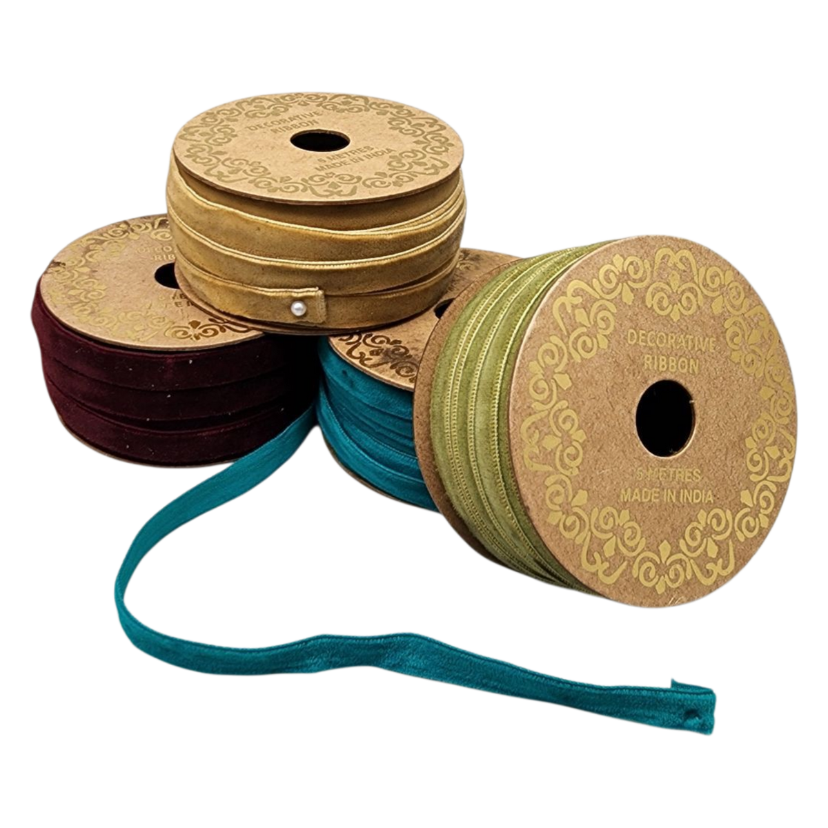 Holiday Velvet Ribbon Set in Mango Wood Box