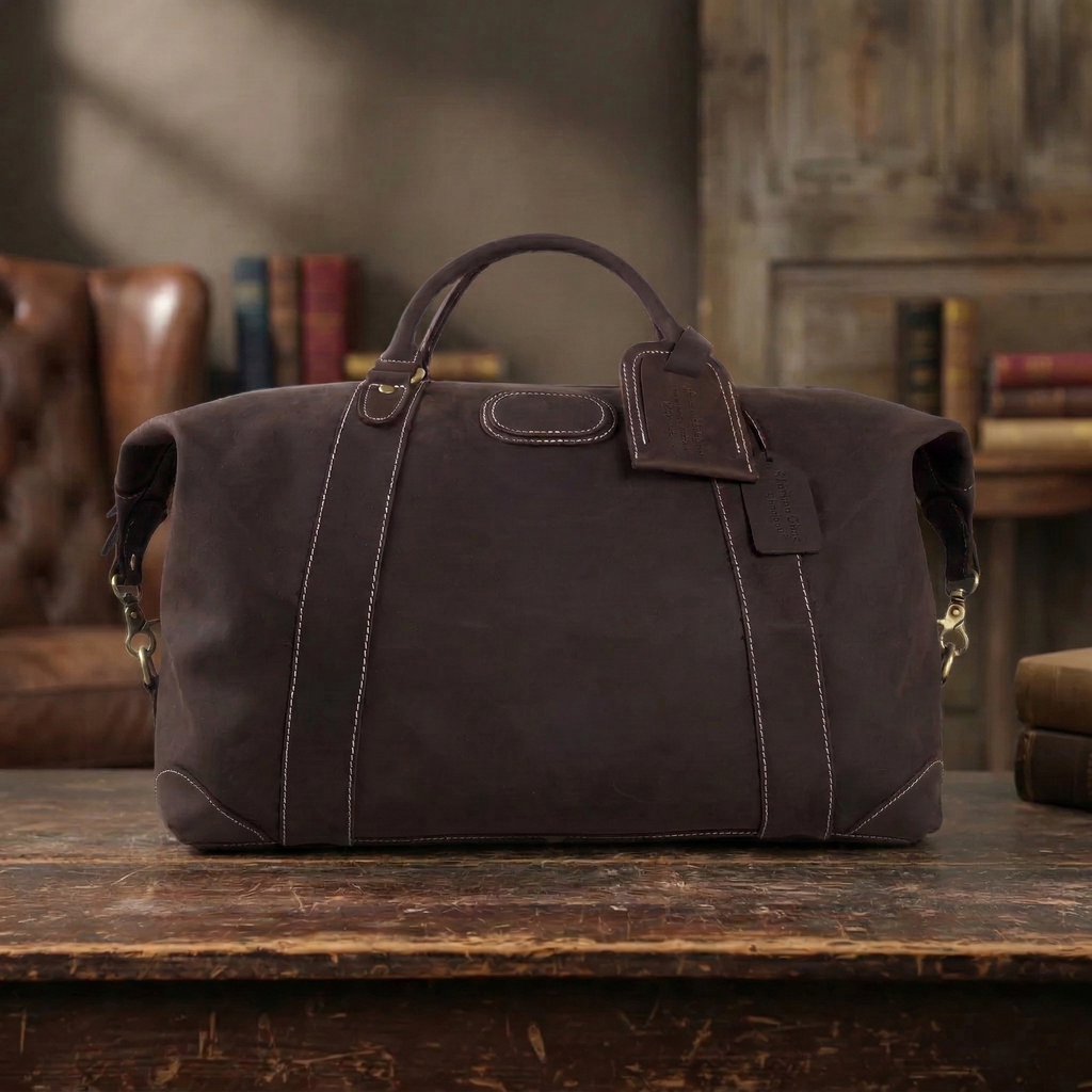 Men's Vintage Full-Grain Leather Duffle, Premium Weekender