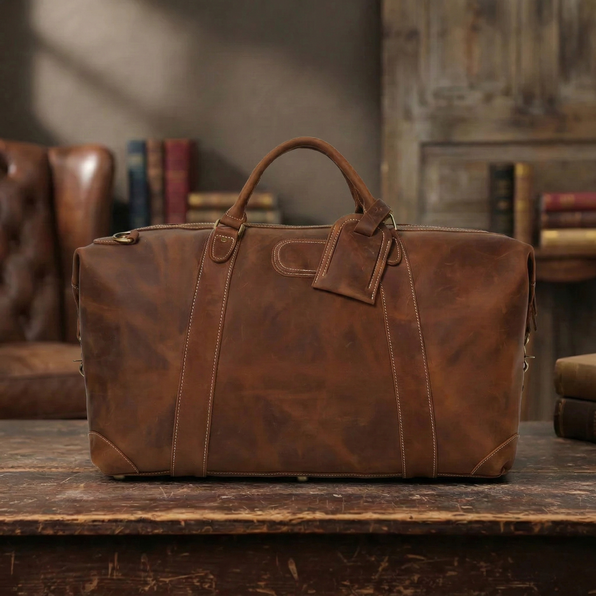 Men's Genuine Leather Duffle Bag , Large Weekender & Travel Gym Bag