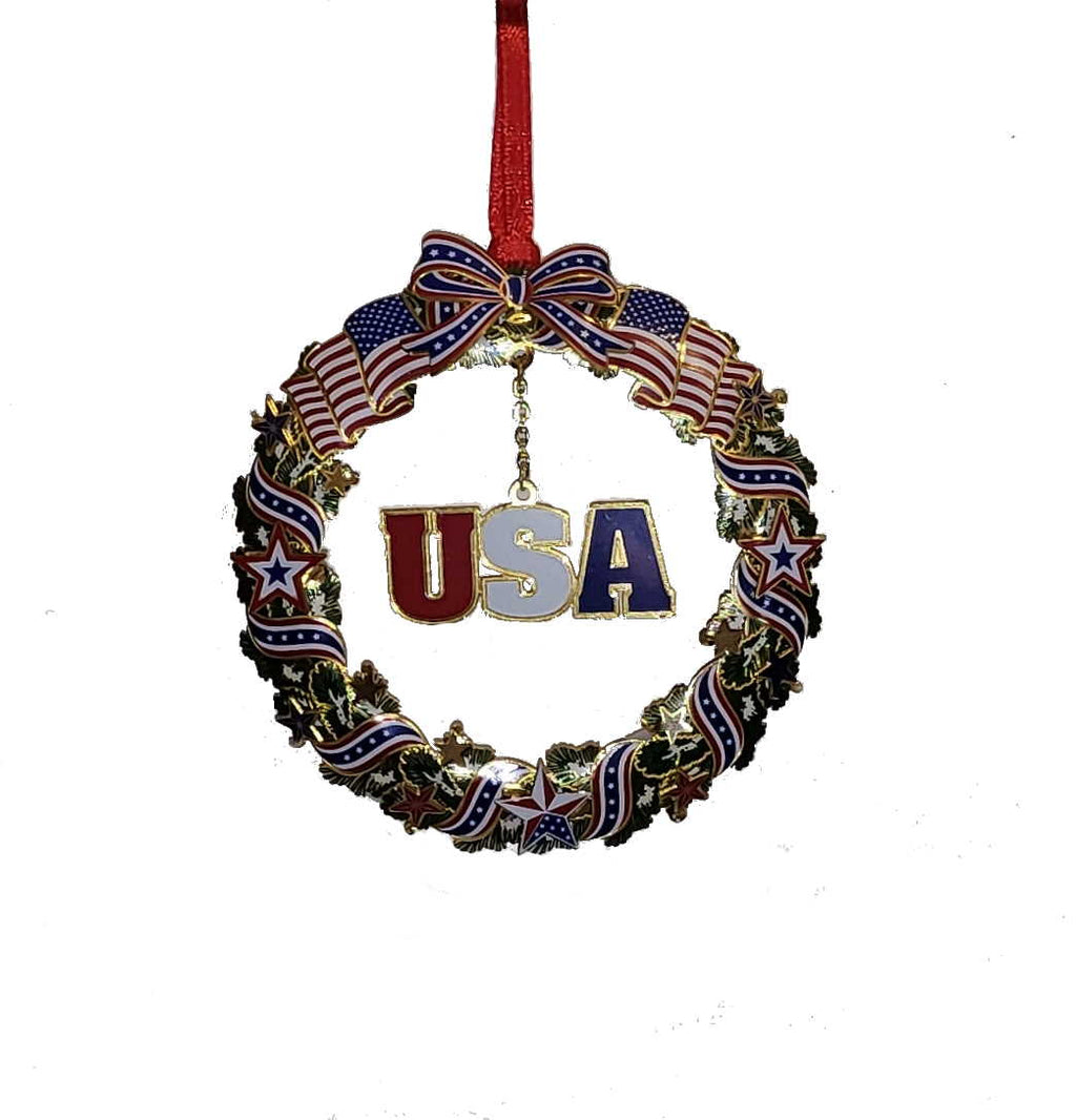 Patriotic Wreath Brass Ornament