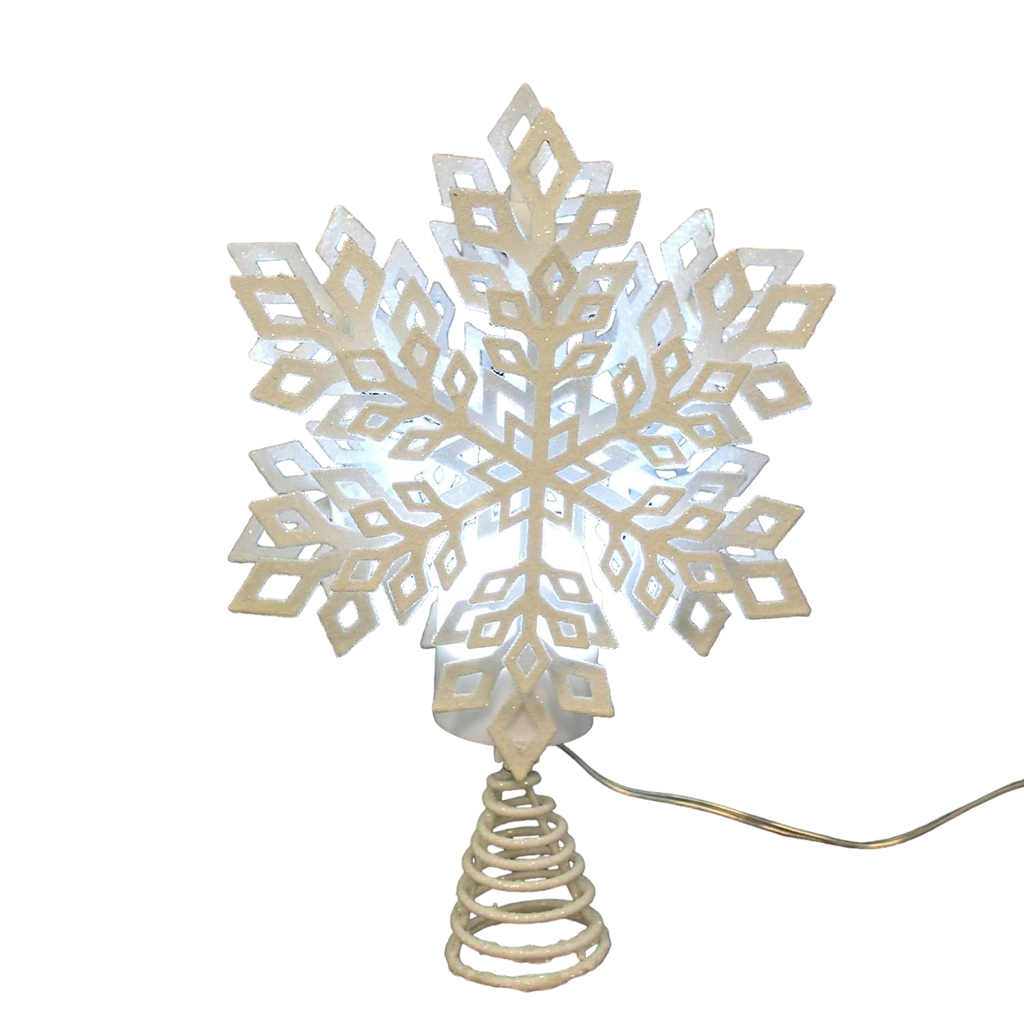 LED White Snowflake Tree Topper with timer