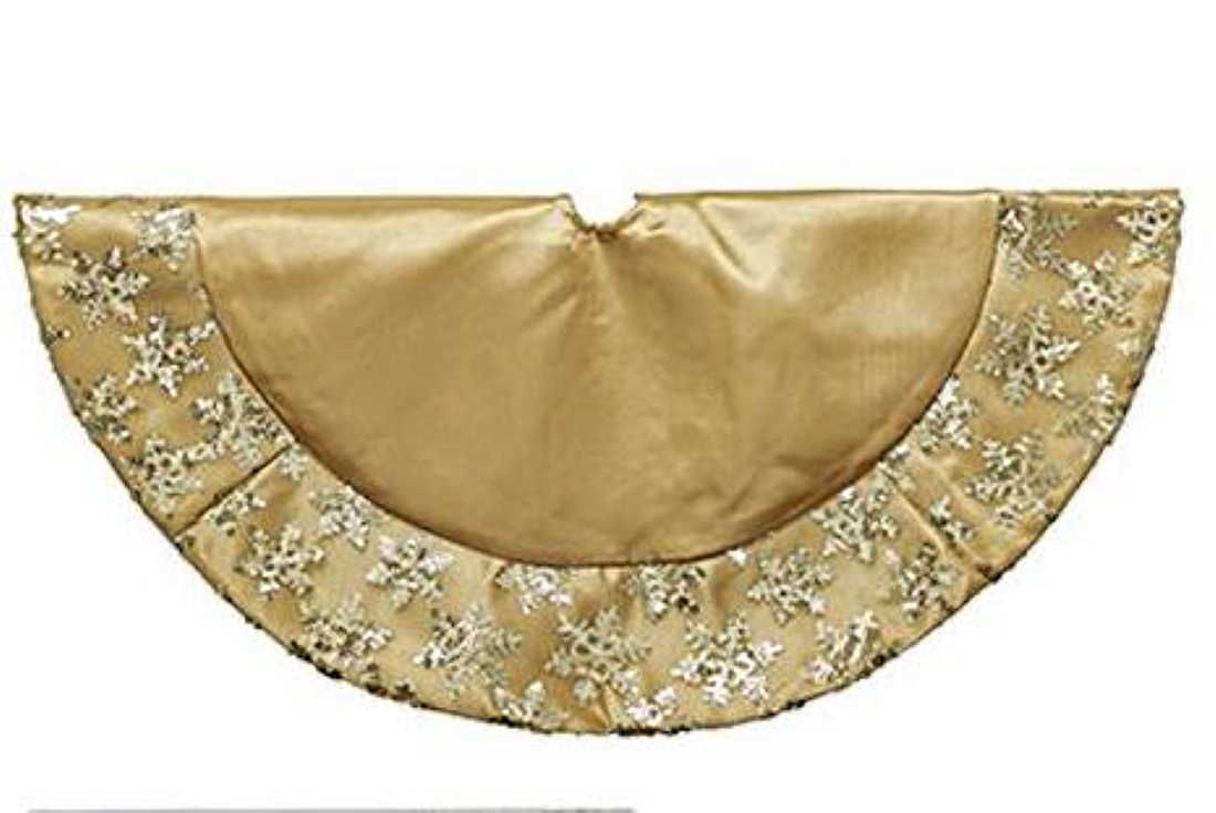 Tabletop Tree Skirts With Sequined Snowflake Border - Gold