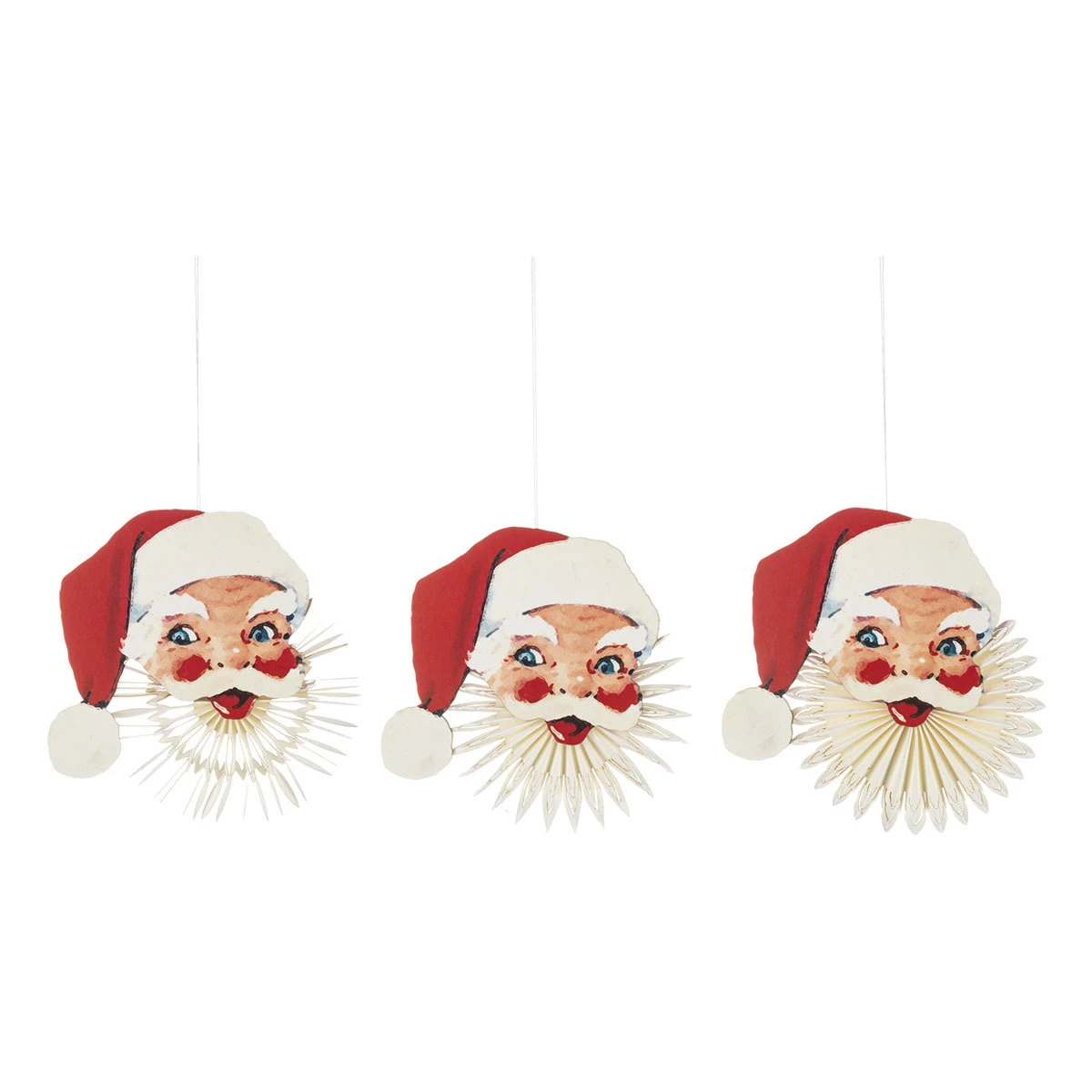 Retro Inspired Paper Santa Fan Ornament