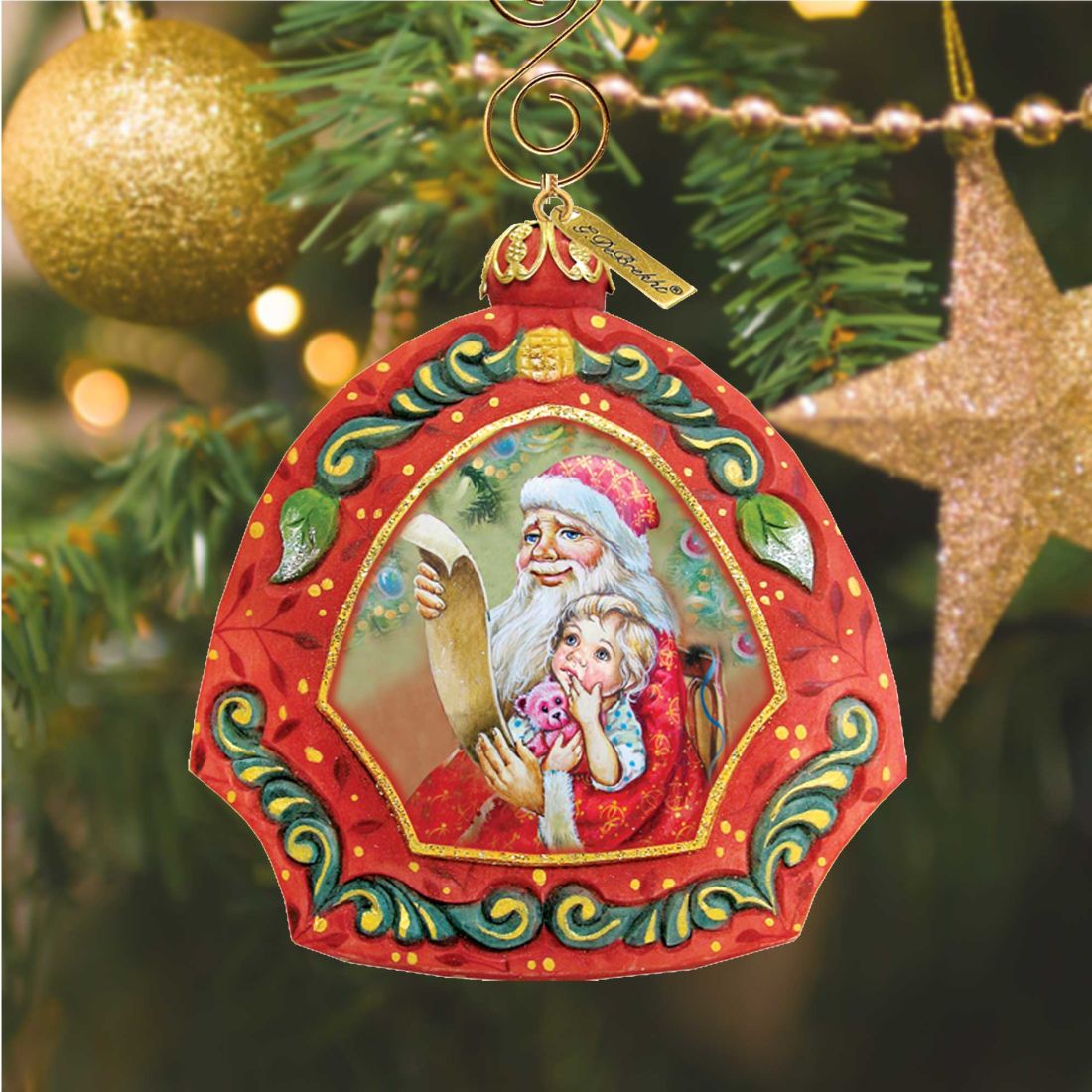 Santa List Sculpted Hand-Painted Christmas Ornament by G. DeBrekht - Christmas Santa Snowman Decor - 6102841