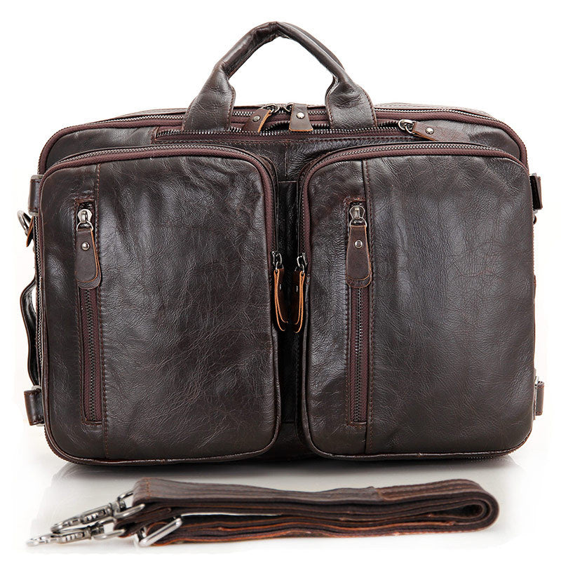 Full Grain Leather Briefcase Convertible Leather Backpack Messenger Shoulder Bag