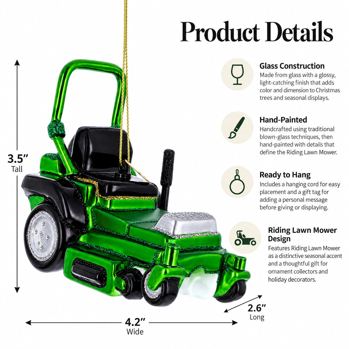 Riding Lawn Mower Glass Christmas Ornament