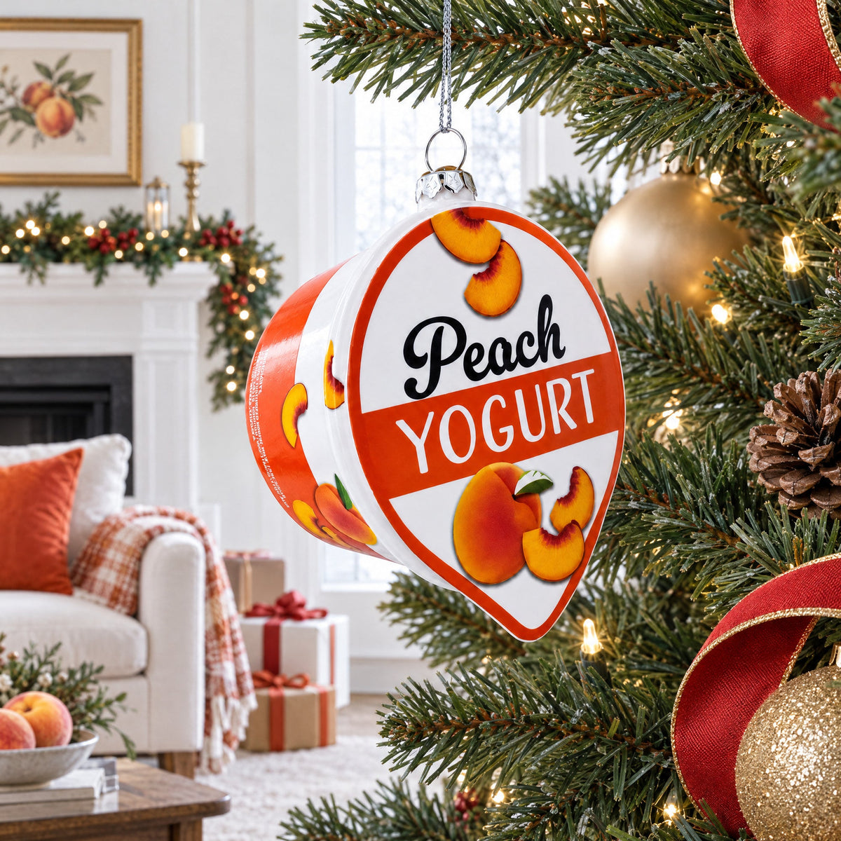 Peach Yogurt Glass Christmas Ornament