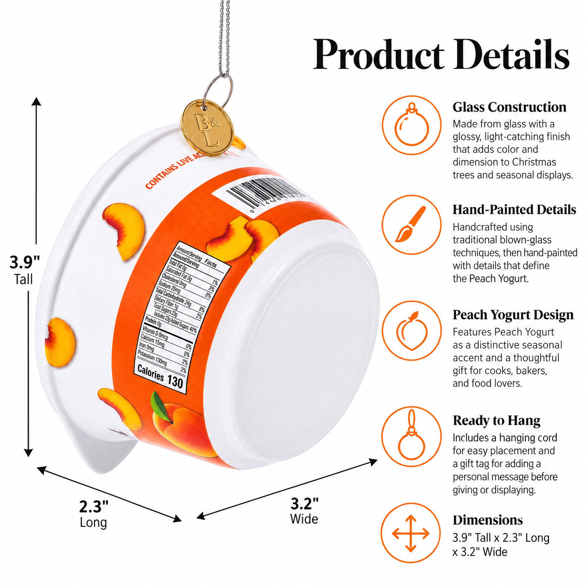 Peach Yogurt Glass Christmas Ornament