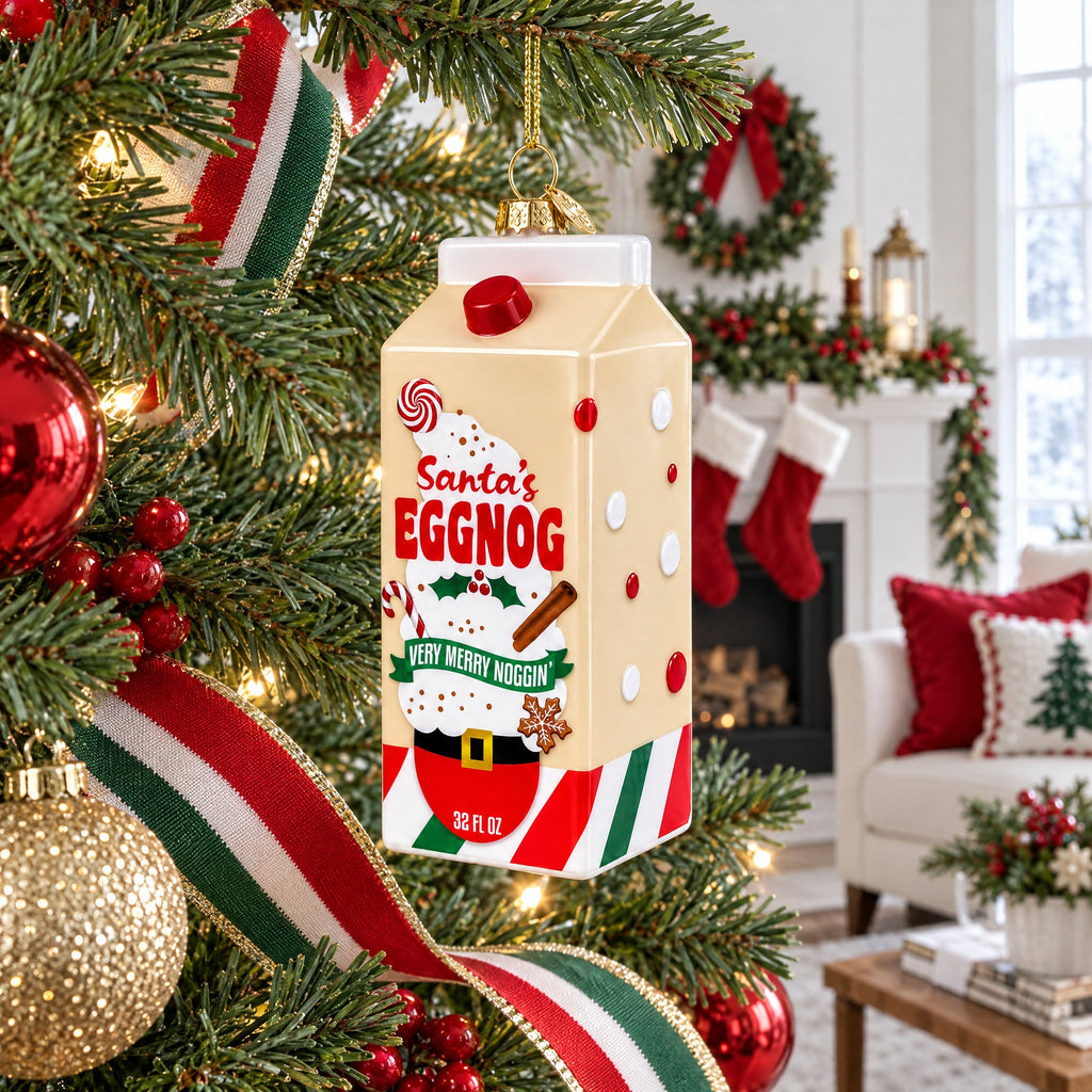 Holiday Eggnog Milk Carton Glass Christmas Ornament