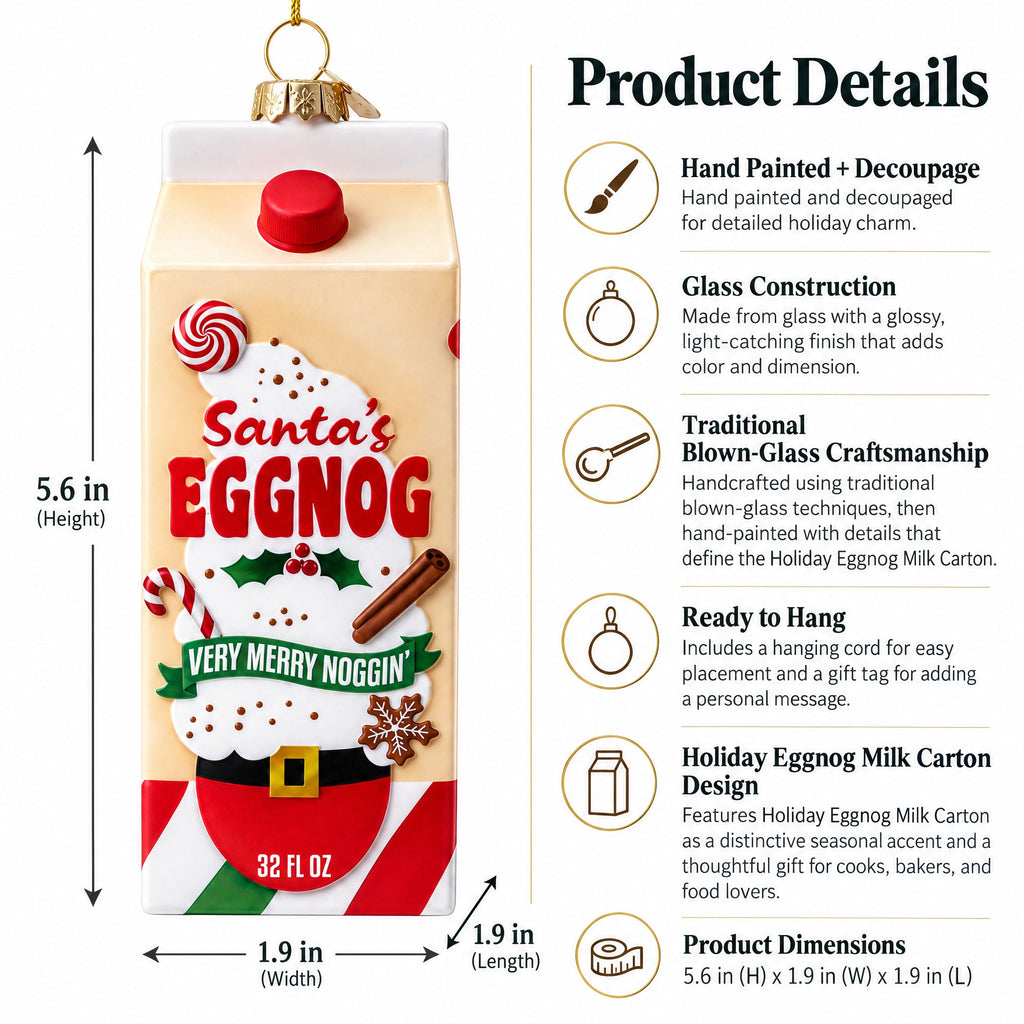 Holiday Eggnog Milk Carton Glass Christmas Ornament