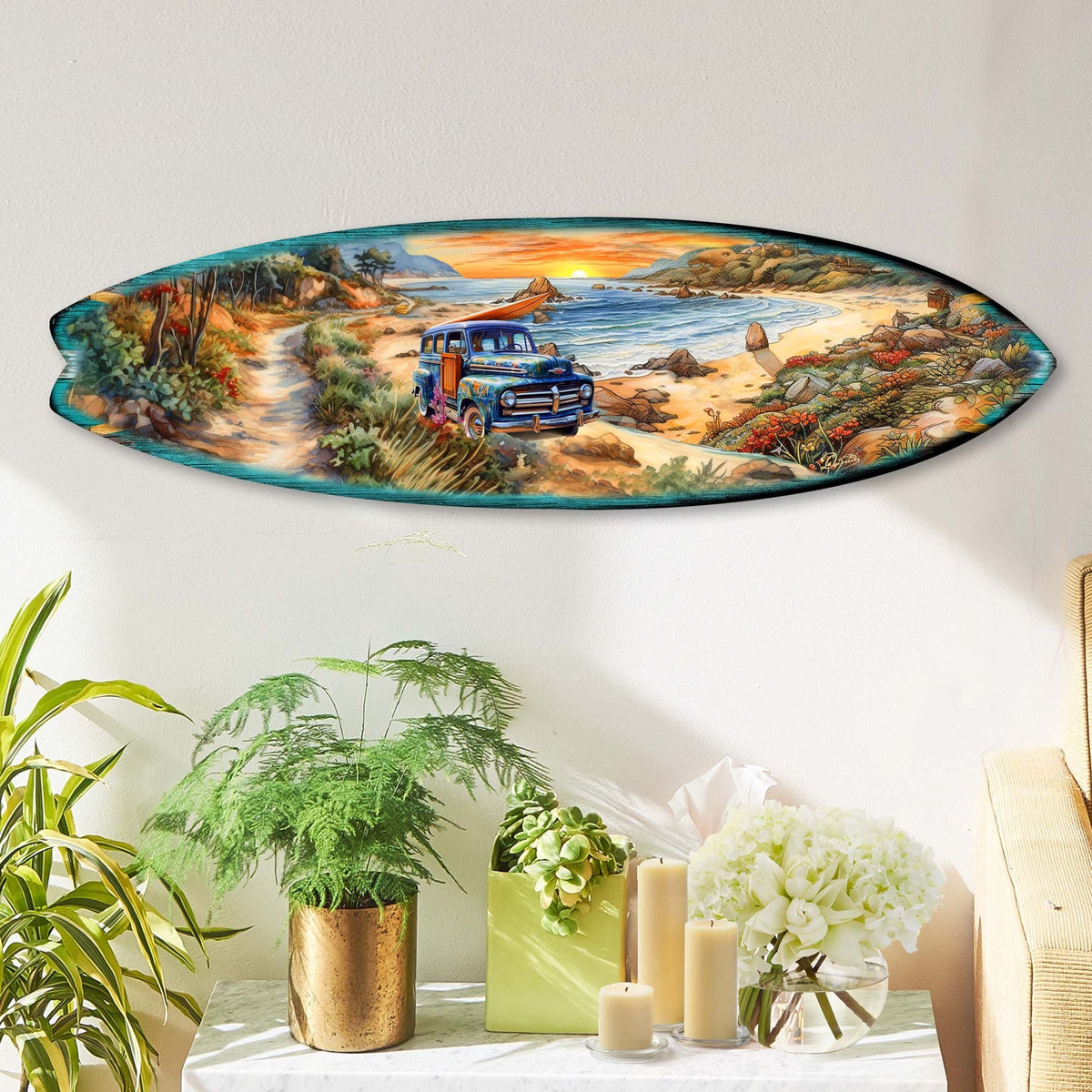 Morning Beach Surfboard Coastal Wall Art by G. DeBrekht - Coastal Holiday Decor - 8490125HS