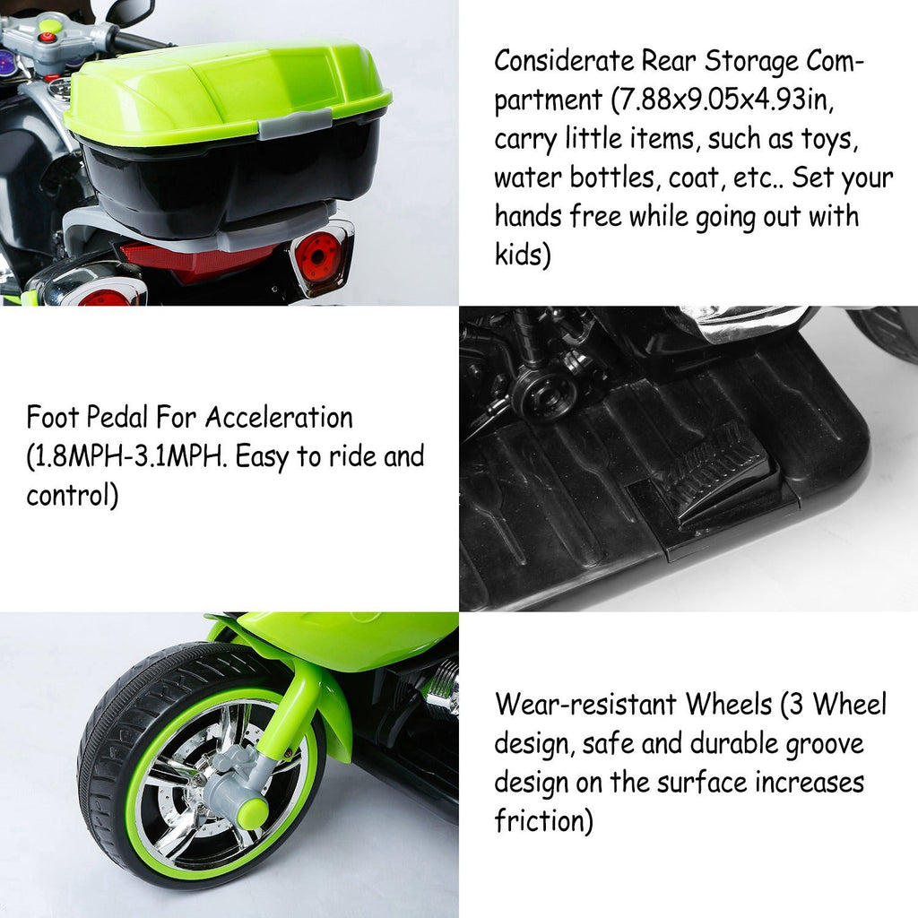 3 Wheel Motorcycle For Kids Aged 1-6 Battery Powered Ride On Toy Electric Tricycle w/Music Story Broadcasting Headlight Rear Light Forward Reverse