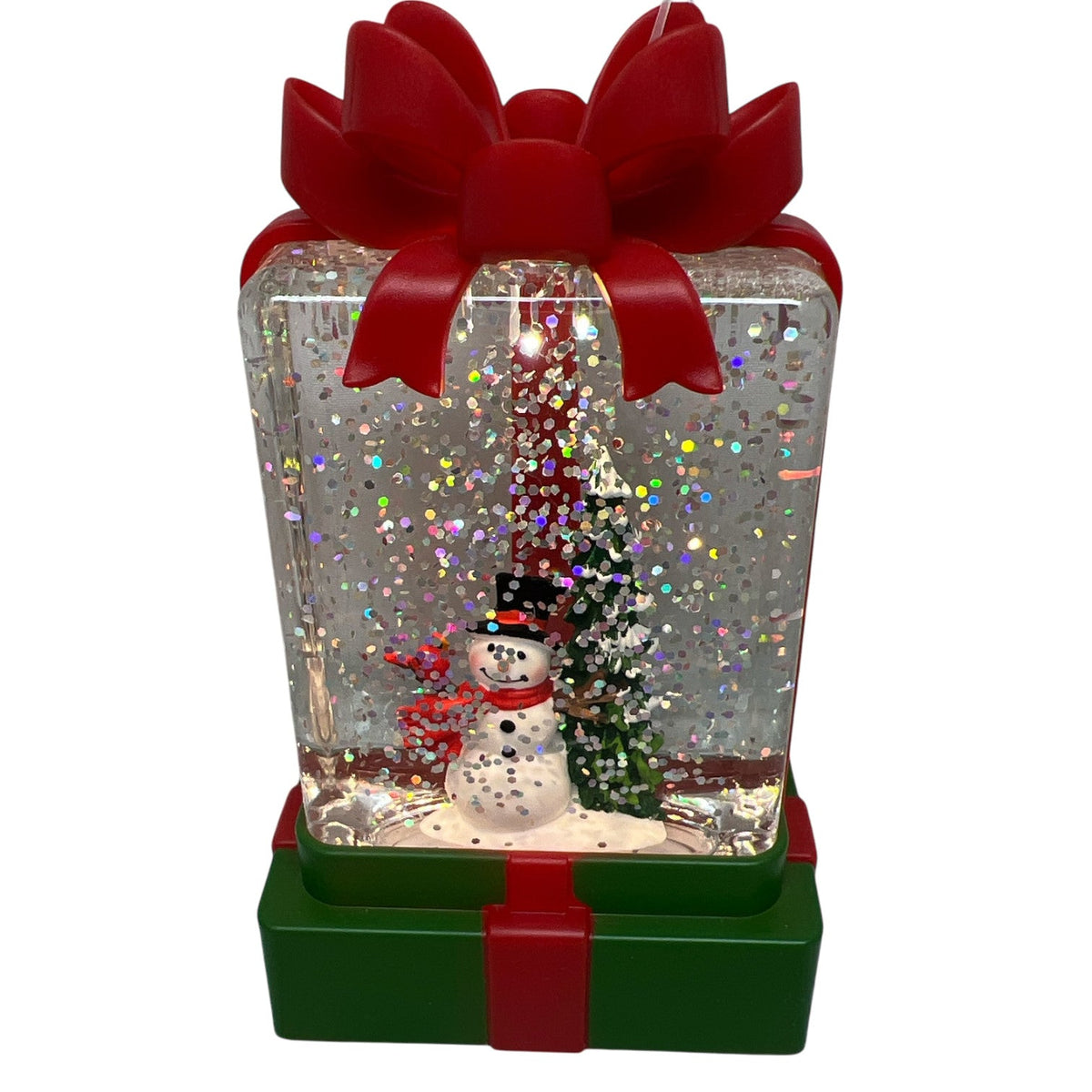 B/O Lighted Holiday Water Globe Gift Box With Snowman