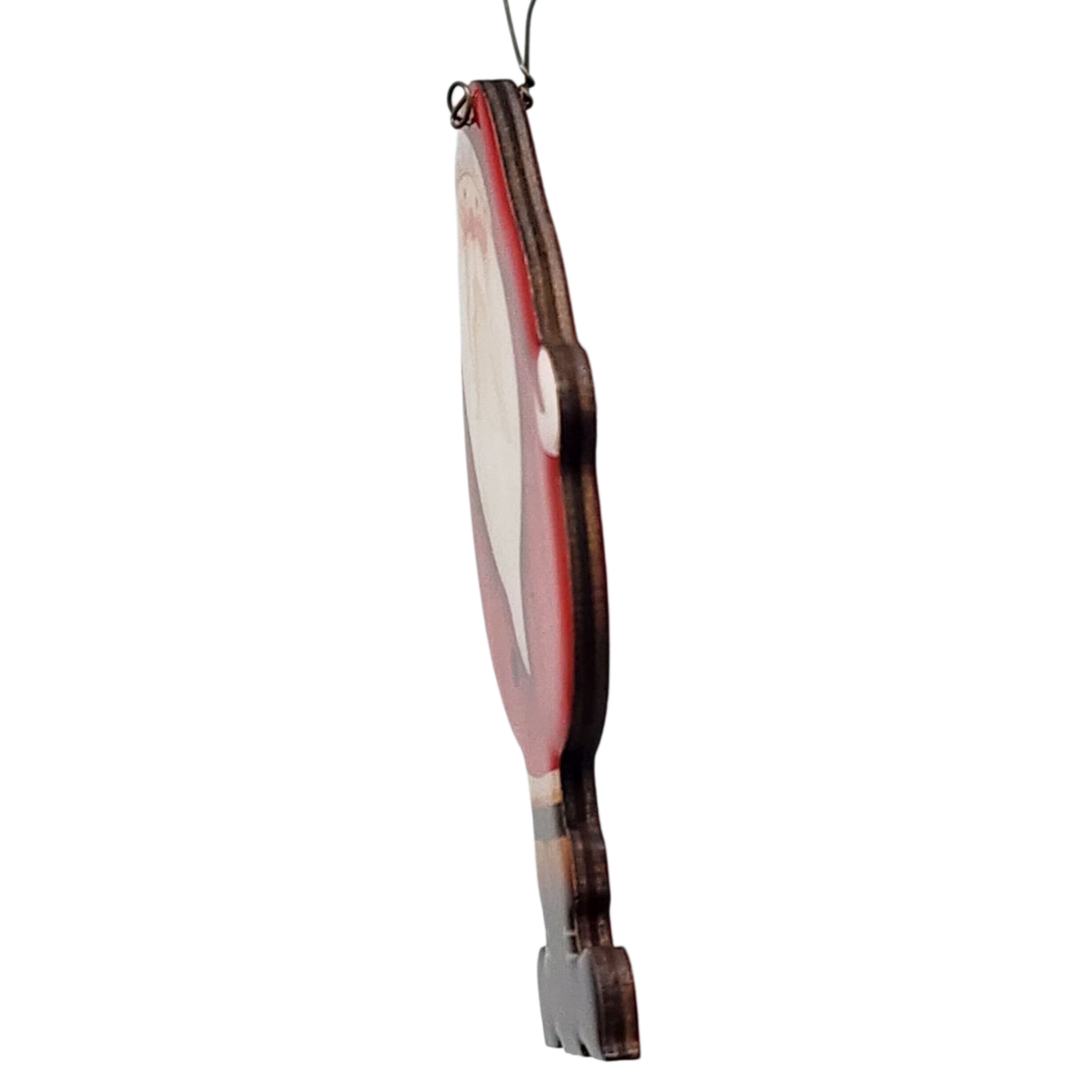 Glossy Wooden Santa Ornament - 5 Inches