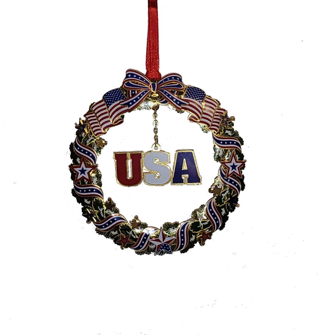 Patriotic Wreath Brass Ornament