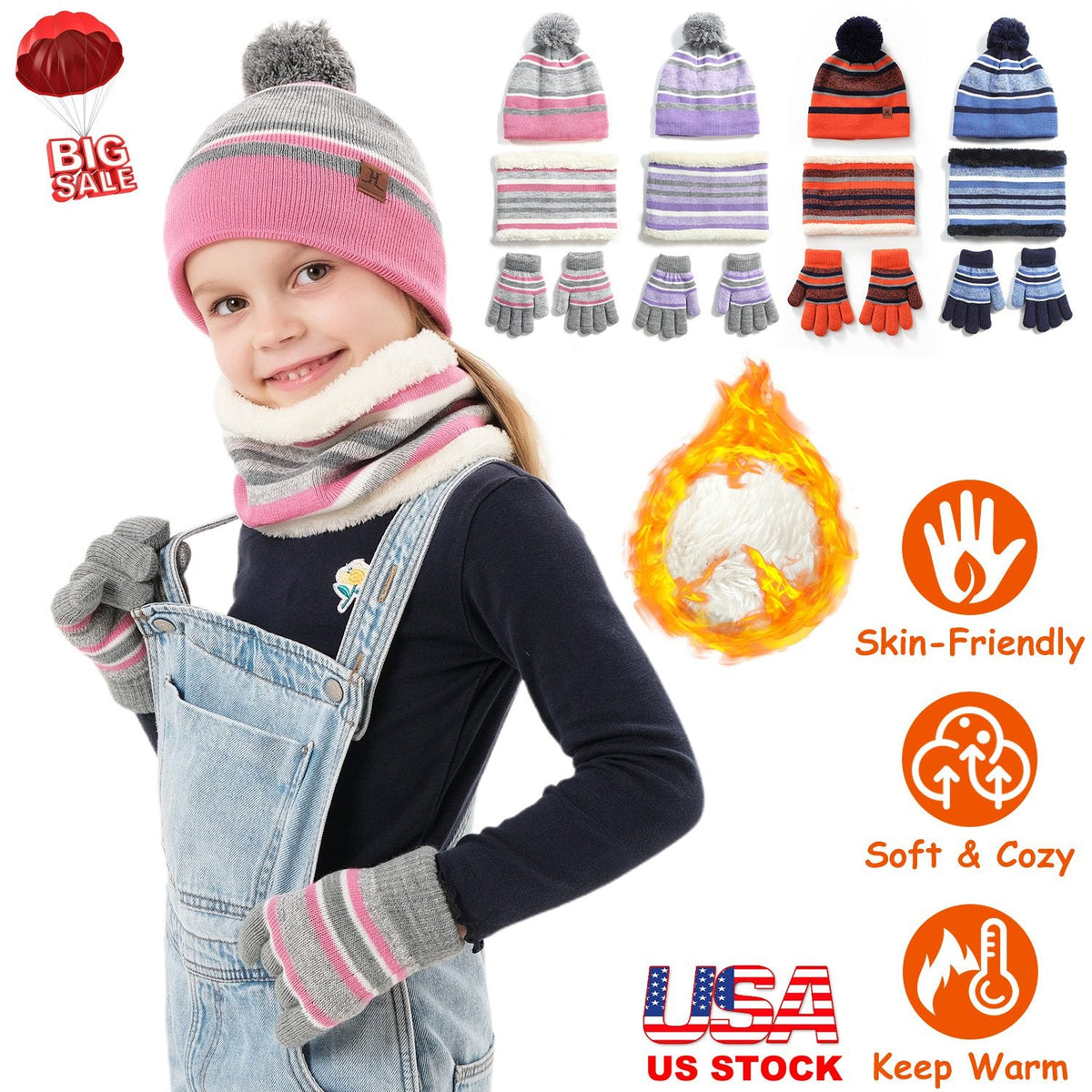Kids Winter Hat, Scarf and Gloves Set, Pink