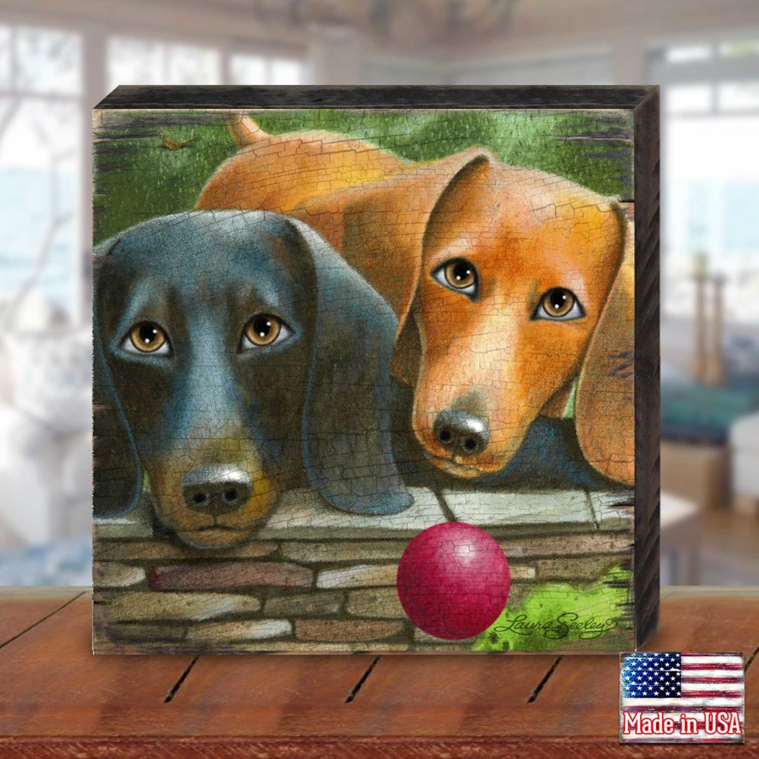 Where's the Ball Wooden Wall Art by Laura Seeley - Pets Dog and Cats Decor - 8511116B