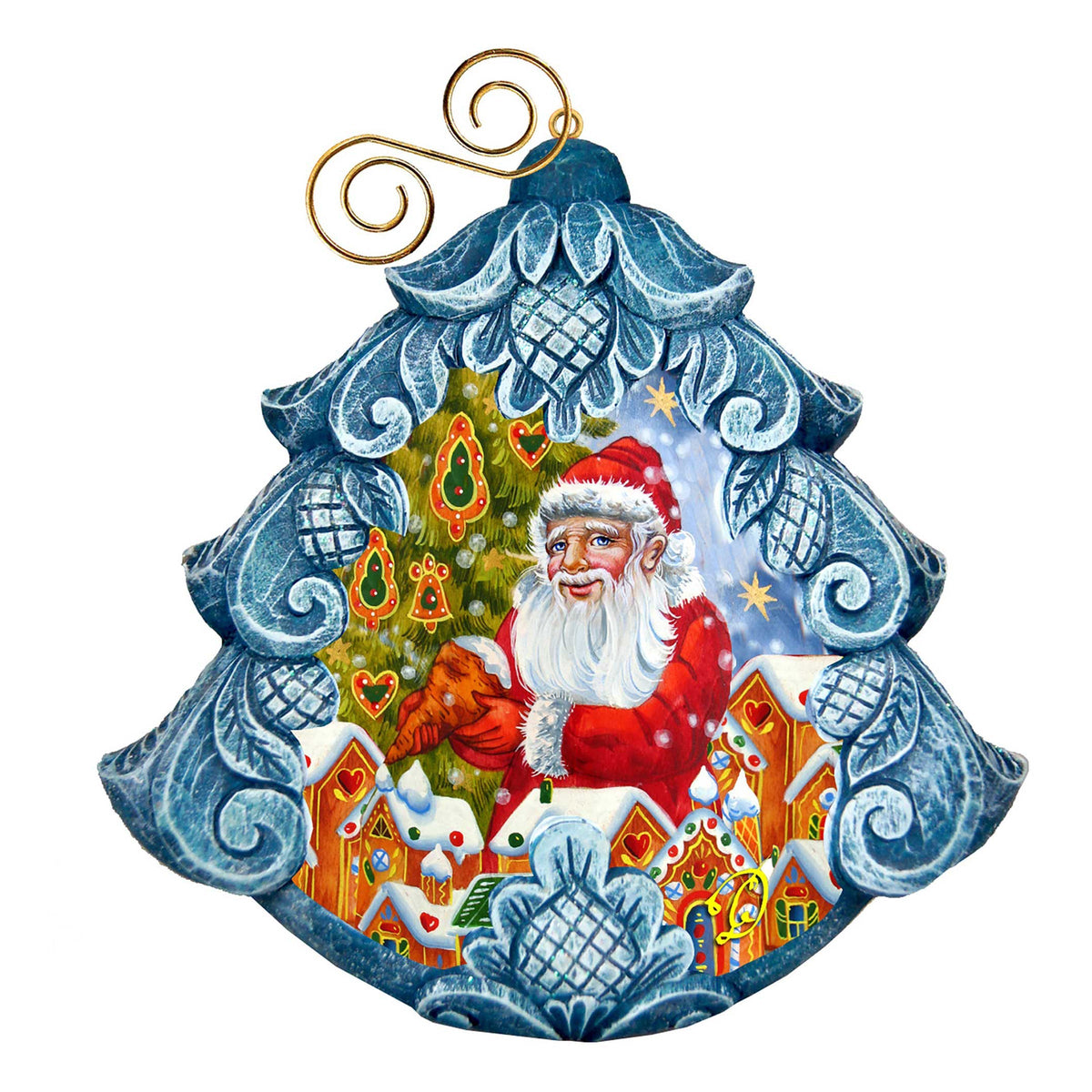 Santa Frosting the Gingerbread Tree Sculpted Hand-Painted Christmas Ornament by G. DeBrekht - Christmas Santa Snowman Decor - 610278