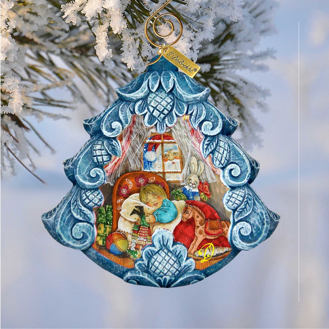 Night Before Hand-Painted Christmas Tree Sculpted Hand-Painted Christmas Ornament by G. DeBrekht - Love Family Kids Decor - 610276