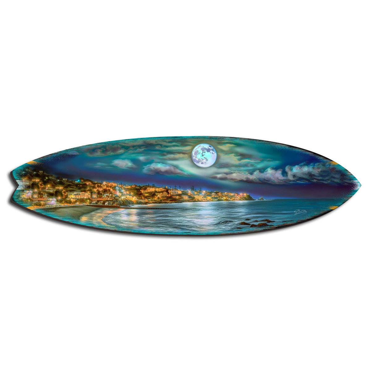 Surfboard Coastal Wall Art - Full Moon Night Wall Art by G. DeBrekht - Coastal Holiday Decor - 8490137HS