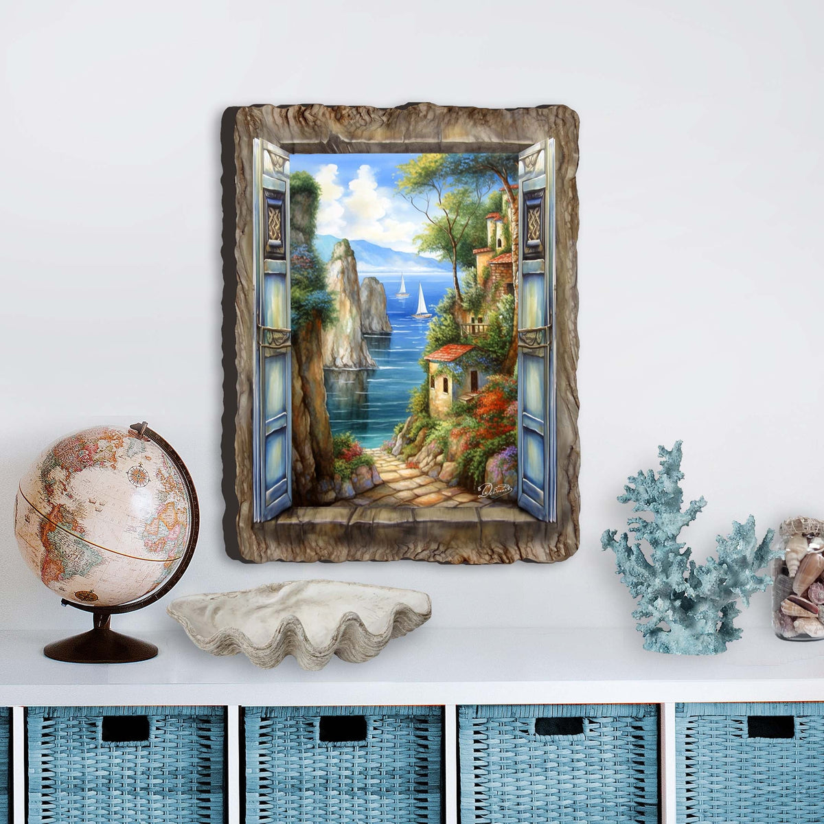 Seaside Town Window Wall Art by G. DeBrekht Coastal Decor - 8492105W