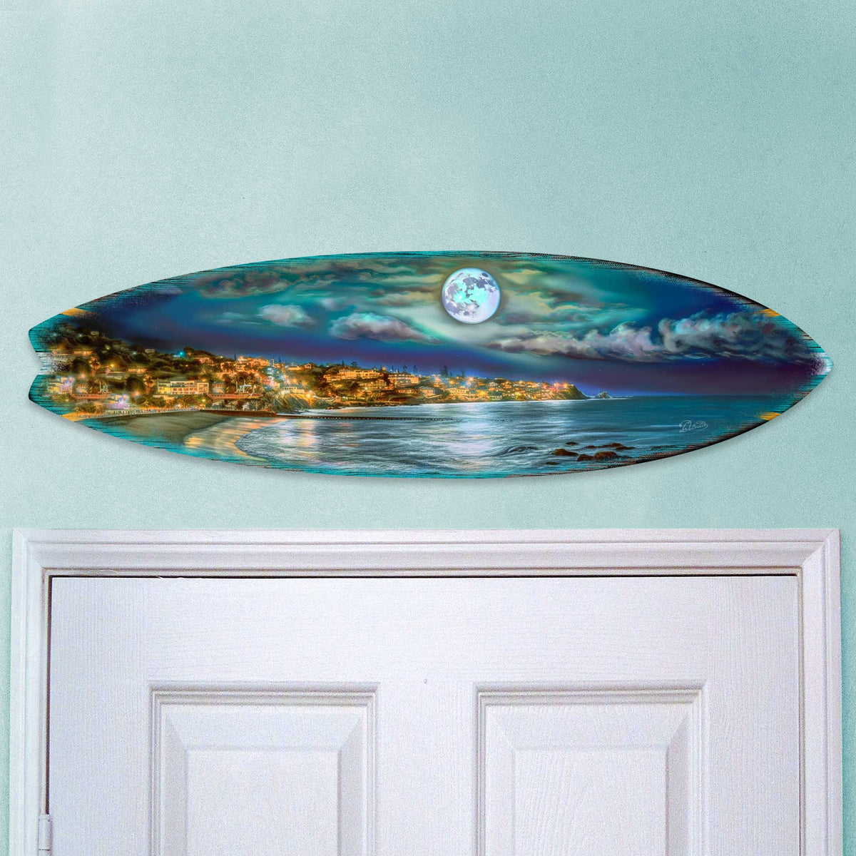 Surfboard Coastal Wall Art - Full Moon Night Wall Art by G. DeBrekht - Coastal Holiday Decor - 8490137HS