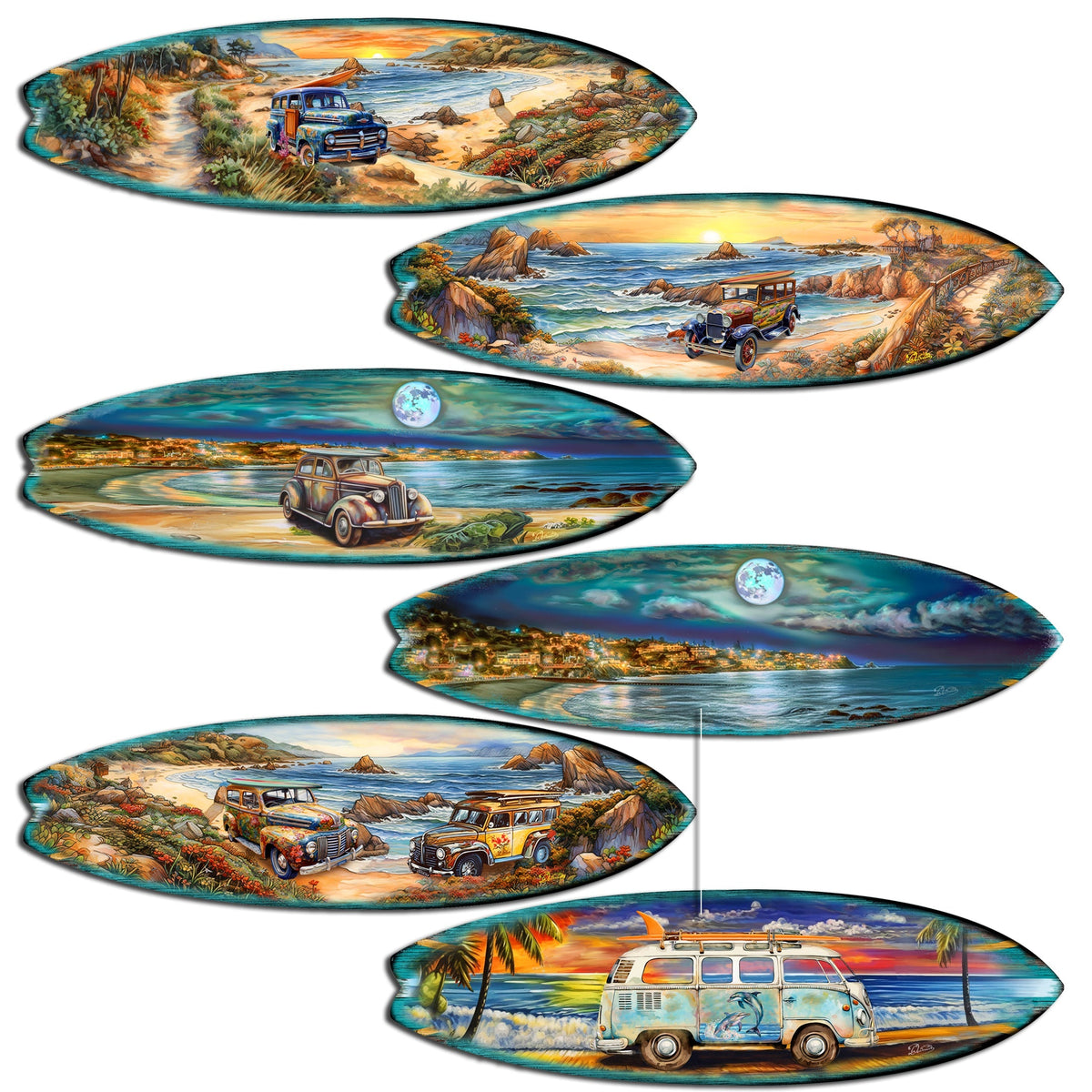 Ocean View Surfboards Decorative Eco Wood Magnets Set of 6 by G. Debrekht - Coastal Decor - 8090068G-S6