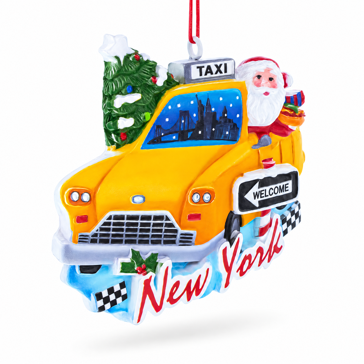 NYC Yellow Cab Santa Travel New York City Resin Christmas Ornament