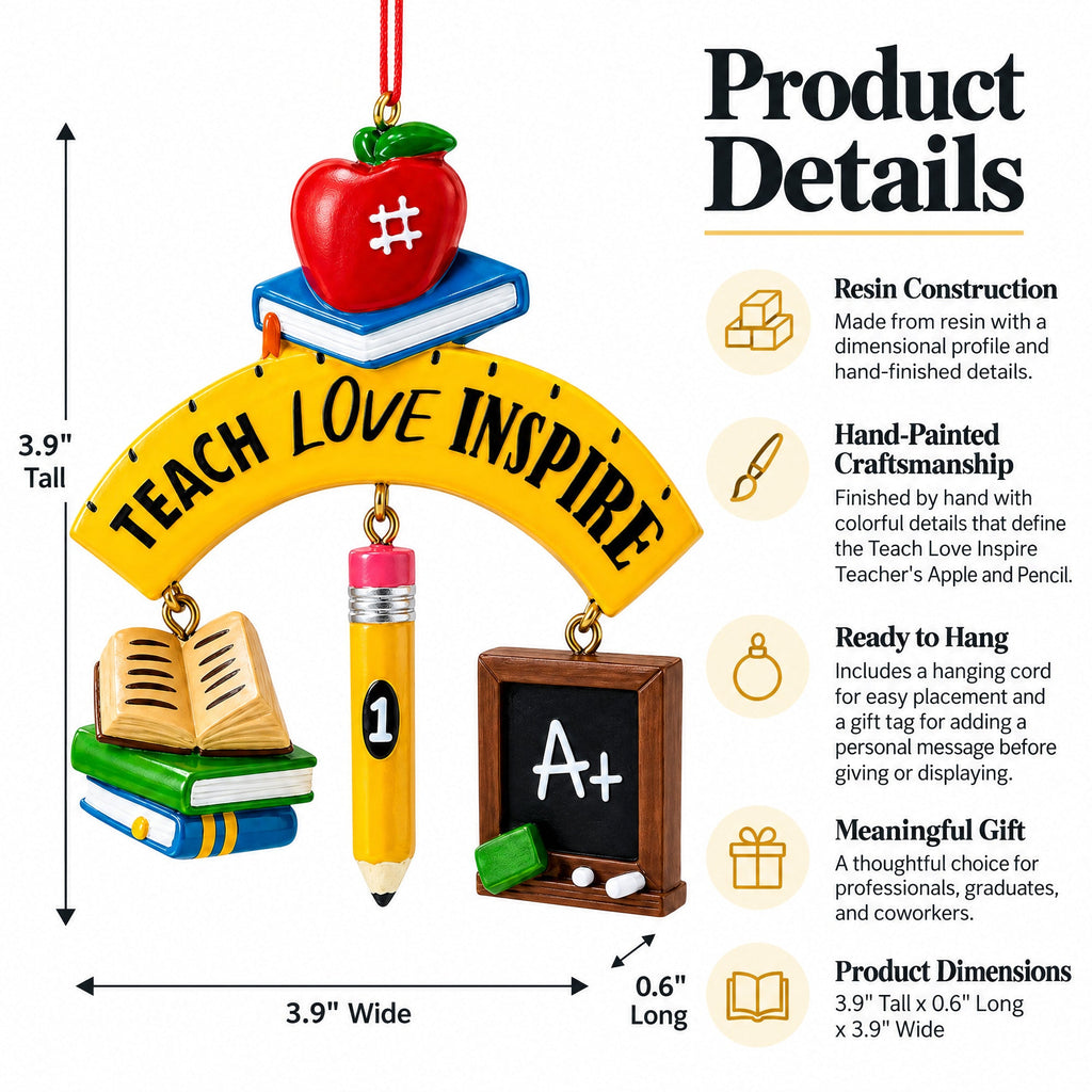 Teach Love Inspire Teacher Apple Books Resin Christmas Ornament