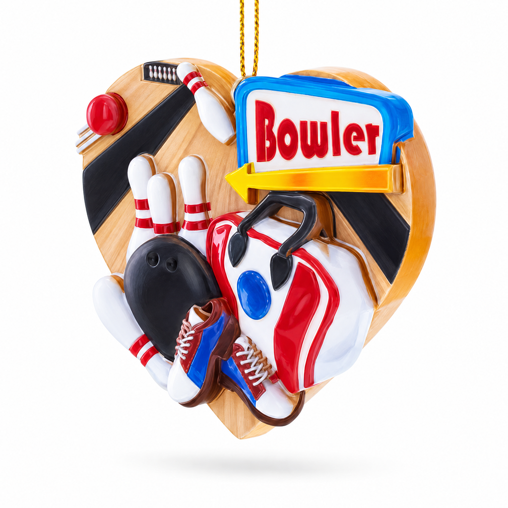 Bowler Sign Bowling Bag Pins Heart Resin Christmas Ornament