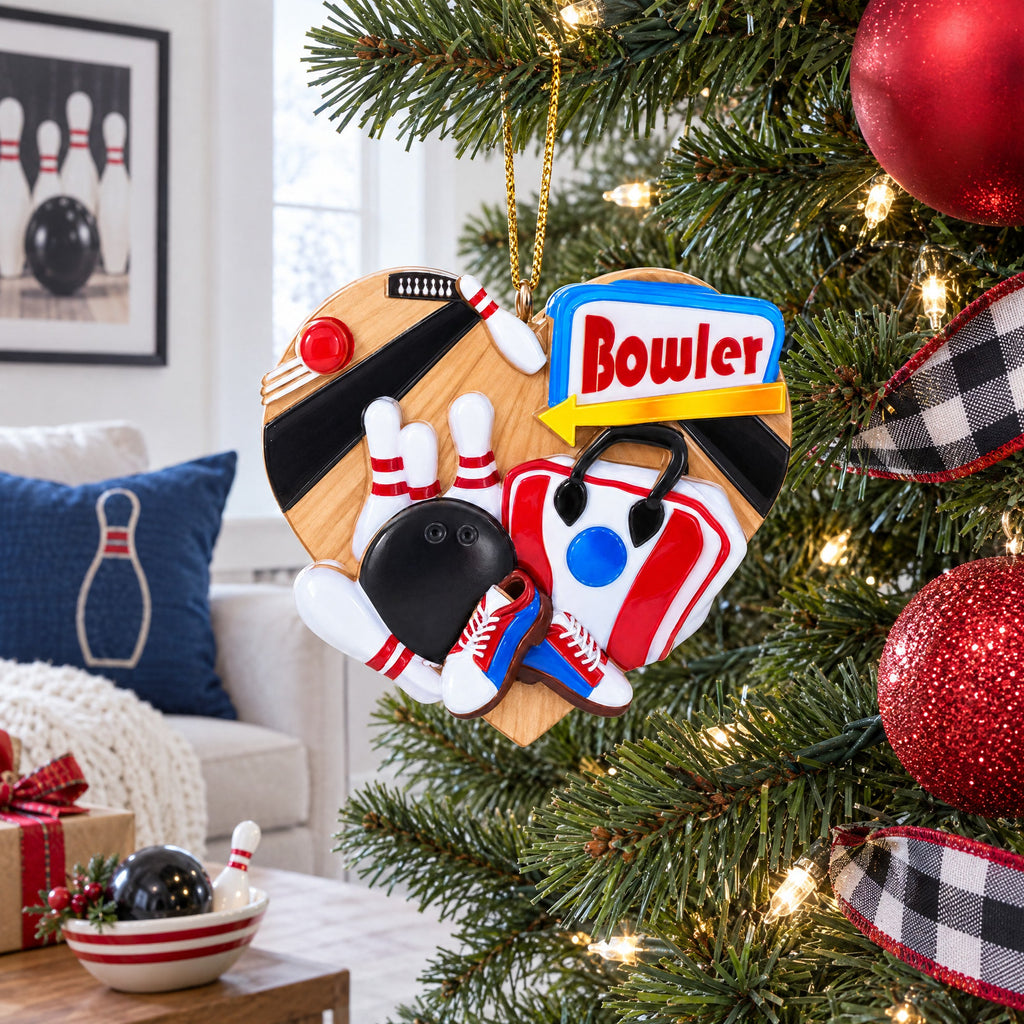 Bowler Sign Bowling Bag Pins Heart Resin Christmas Ornament