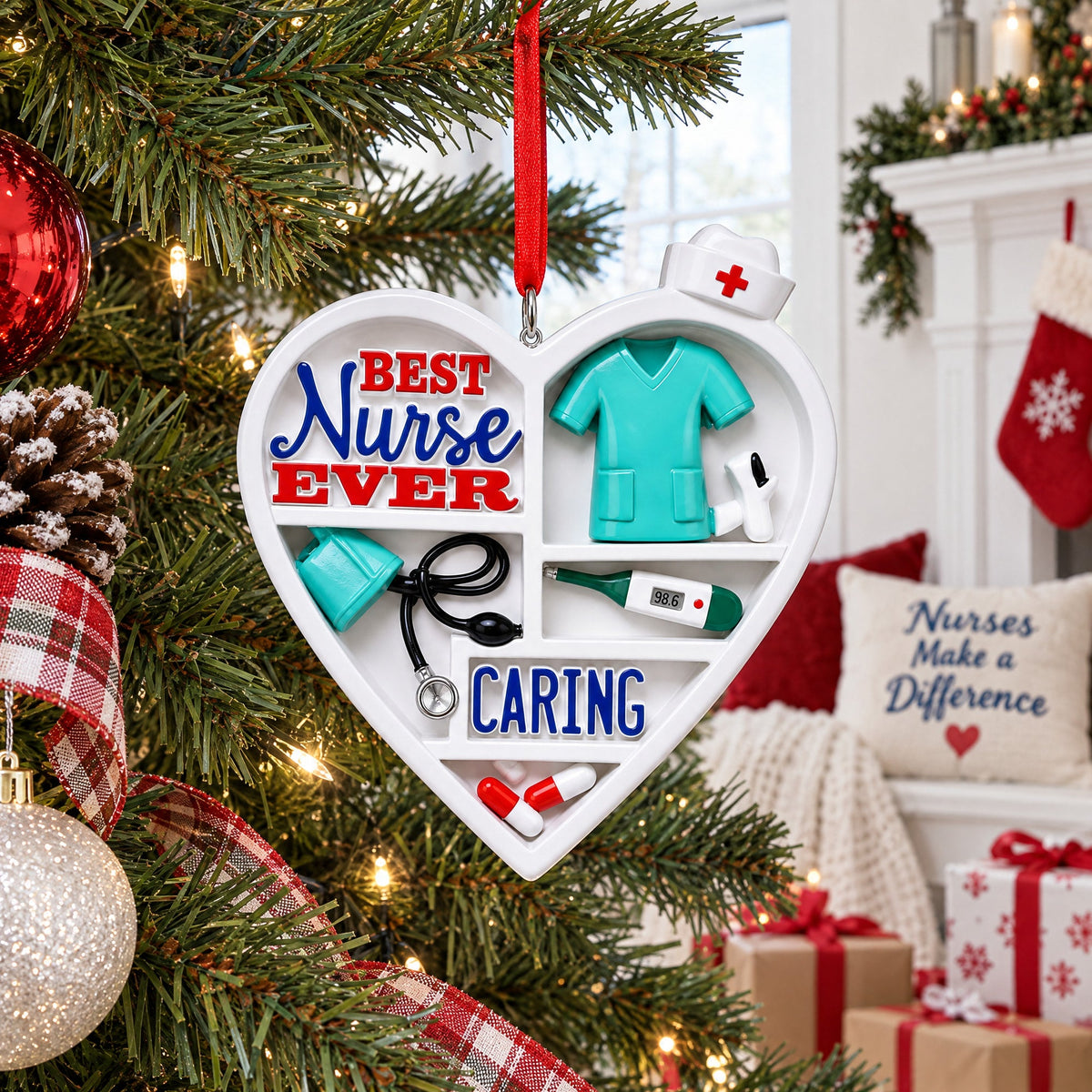 Best Nurse Ever Medical Heart Resin Christmas Ornament