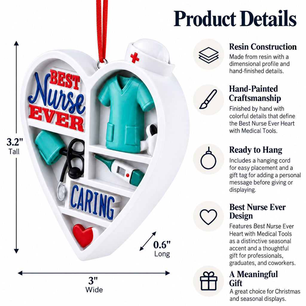 Best Nurse Ever Medical Heart Resin Christmas Ornament