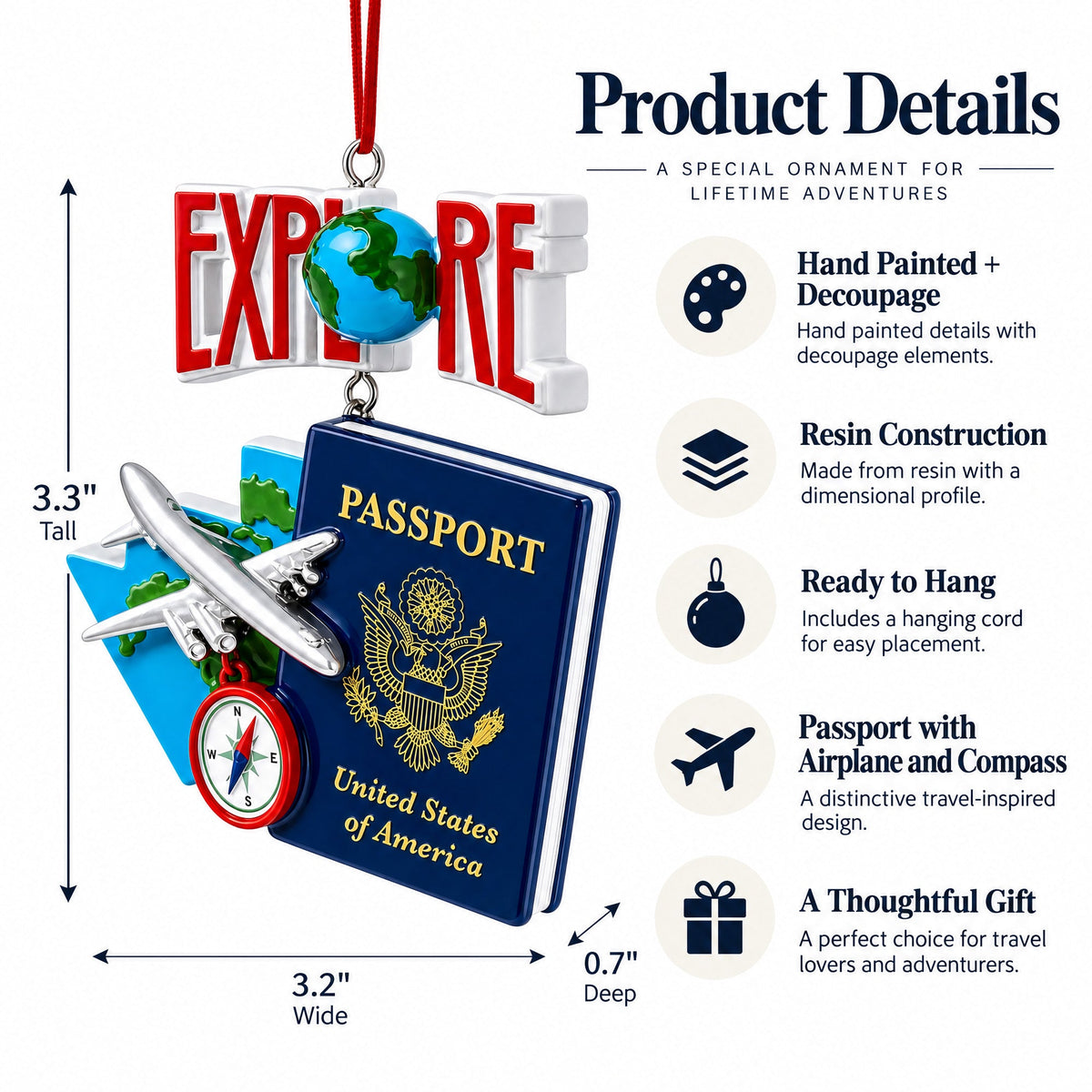 Travel The World USA Passport Resin Christmas Ornament